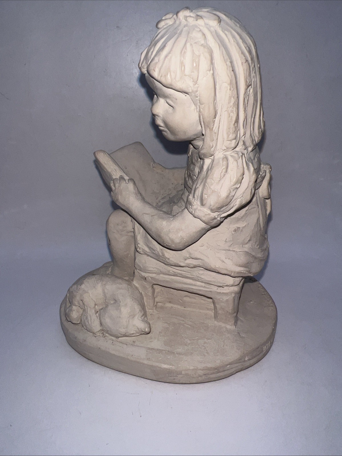 VTG 1973 Dee Crowley Austin Productions Bright Eyes Sculpture Girl w/ Book Dog