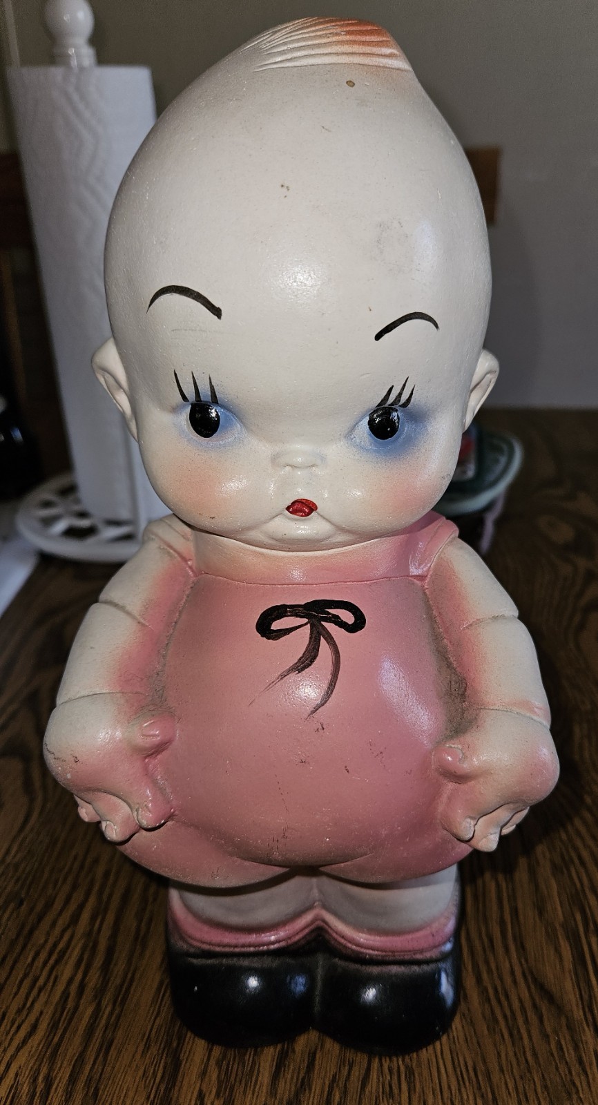 VINTAGE 1930’s CHALKWARE FIGURE KEWPIE DOLL 12″ LARGE CARNIVAL CIRCUS Prize