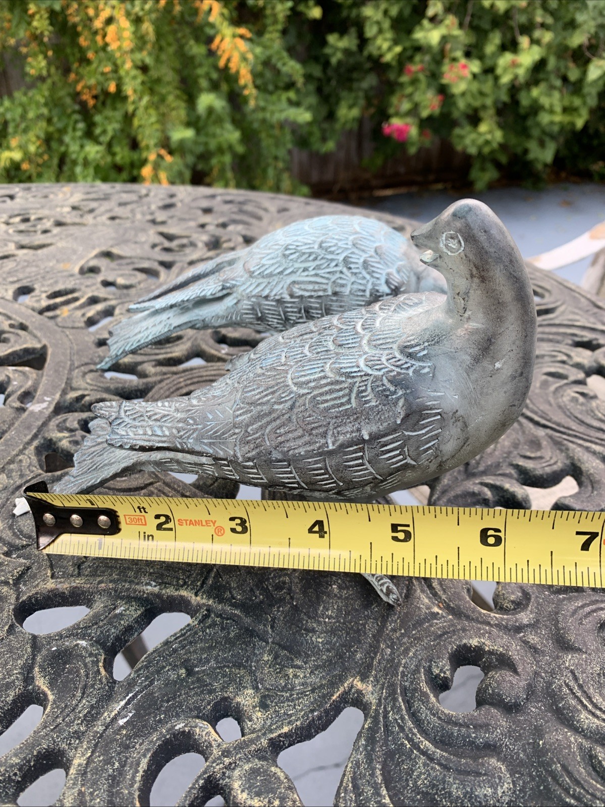 2 Bronze Bird Statues Figurines Pigeons Vintage Doves Pair