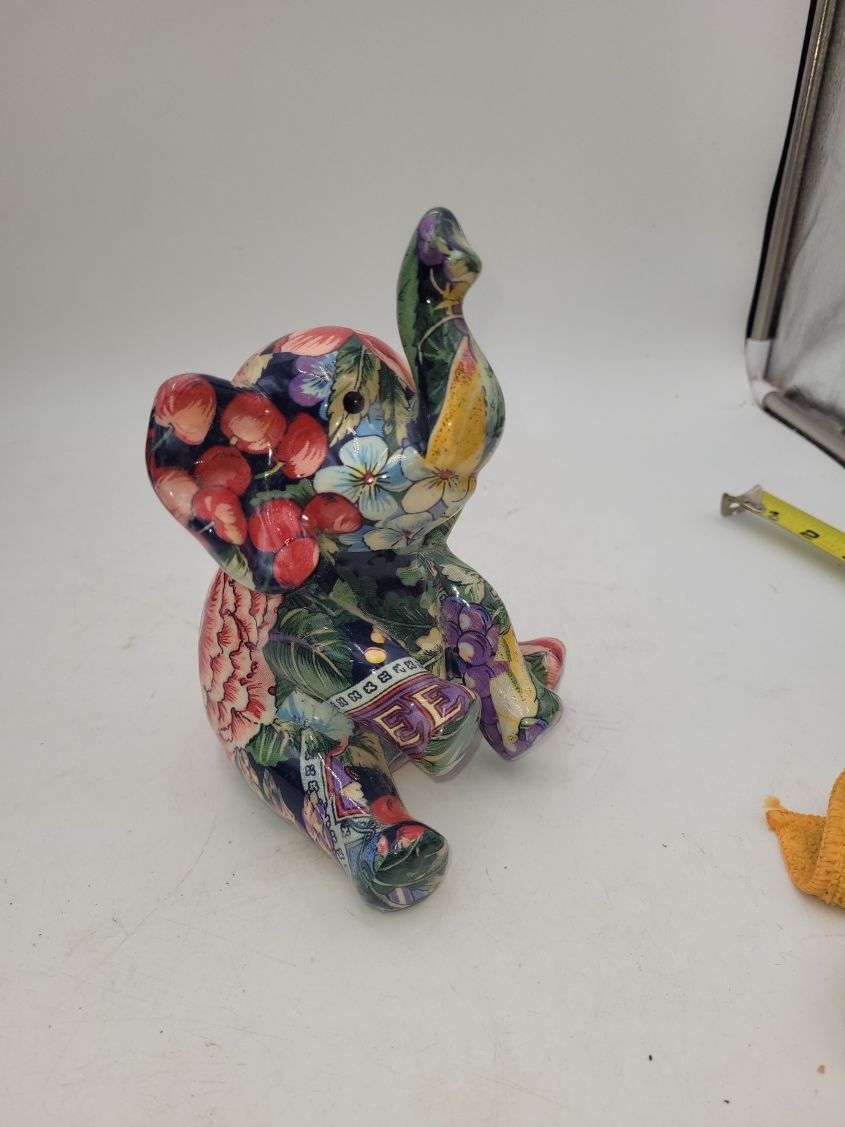 Vintage MULTICOLOR Porcelain Patchwork Decoupage Animals Sitting Elephant Floral