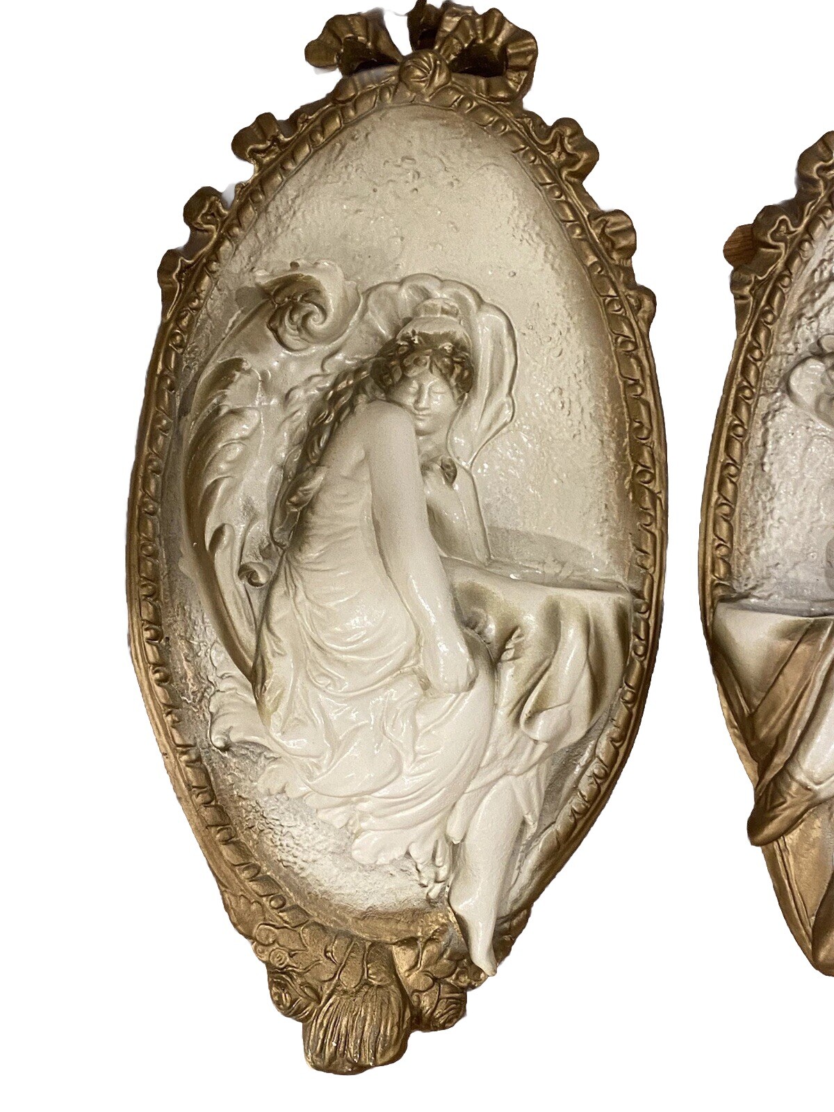 Renaissance Style 3 D White Plaques – a Pair