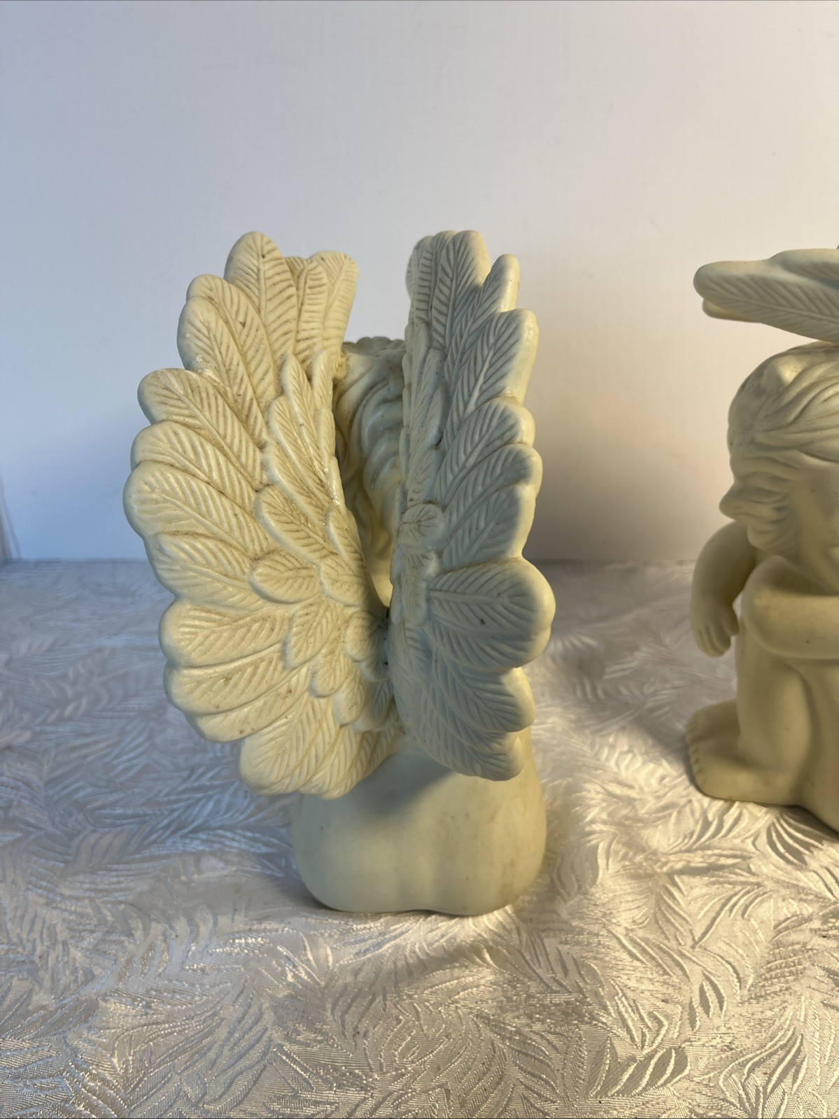 Vintage Lot Of 2 Ceramic Bisque Angels Sleeping