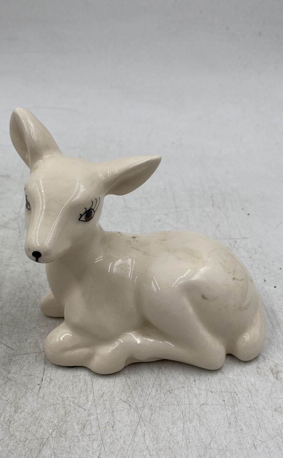 White Beige Cat Deer And Rabbit Ceramic Animal Figurines Lot Of 3