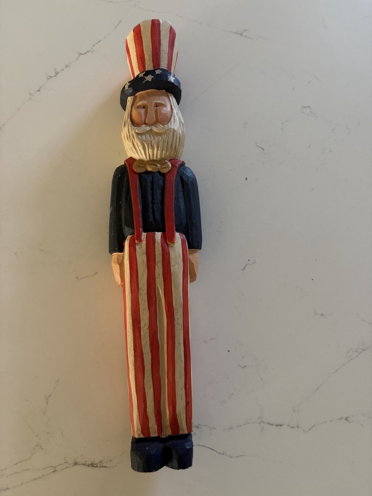 James Haddon Uncle Sam Figurine Patriotic Folk Art Signed Wood Hand Carved 12″