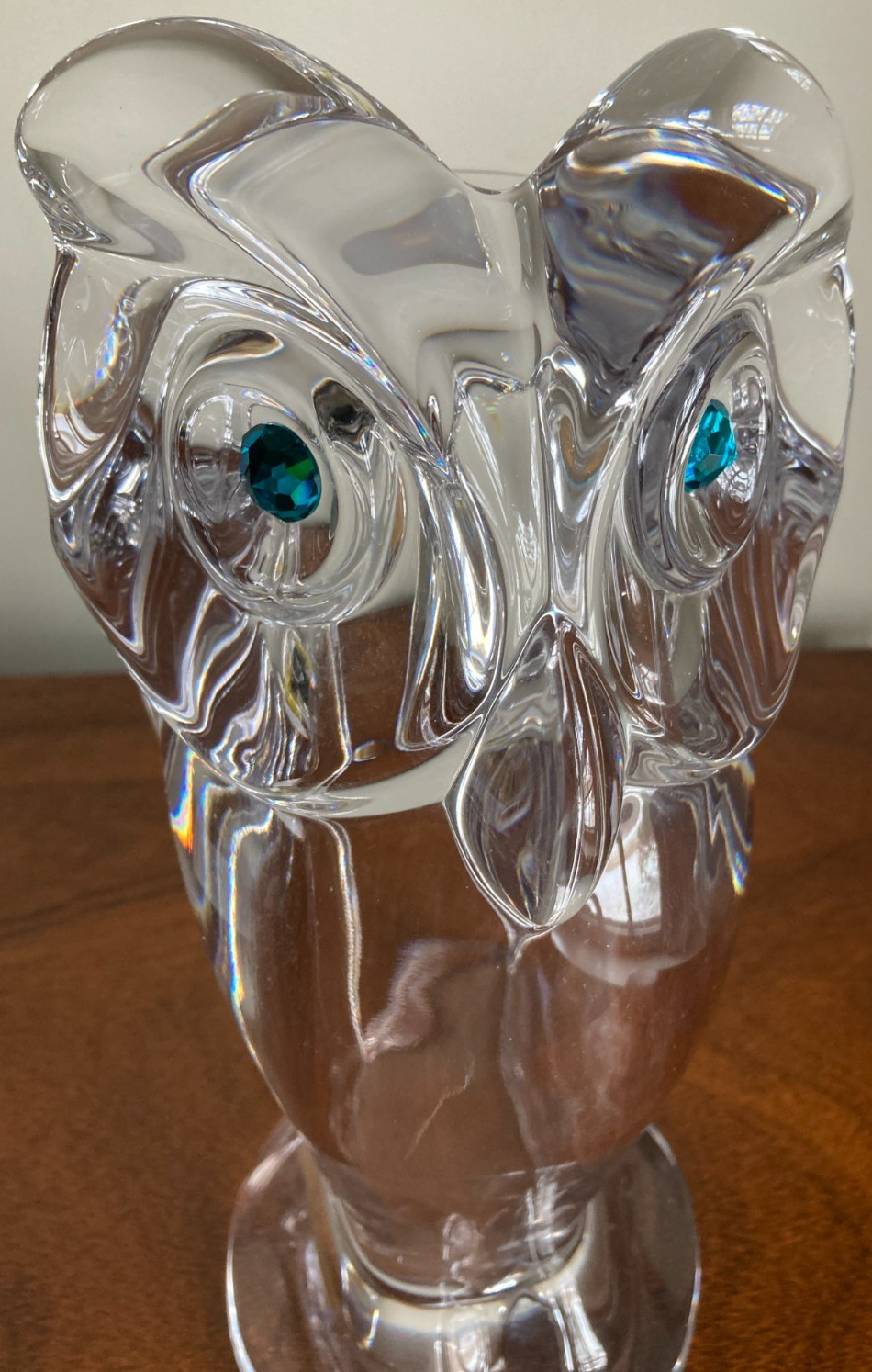 Vintage Cristal de Sèvres Large-Sized Owl Sculpture With Turquoise Eyes – 12″T