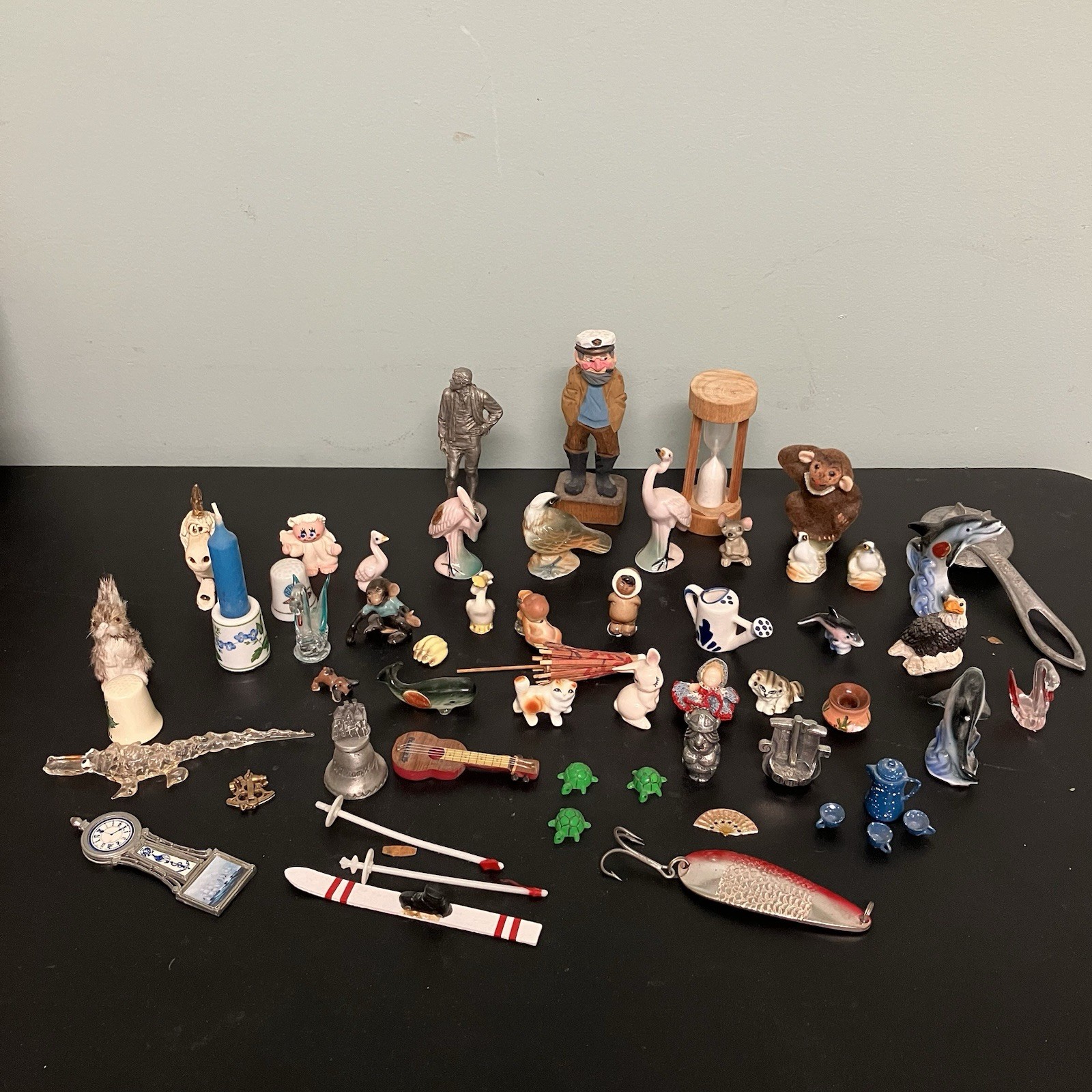 Large Vintage Mixed Lot 40+ Mini Figurines Animals Glass Pewter Tchotchkes