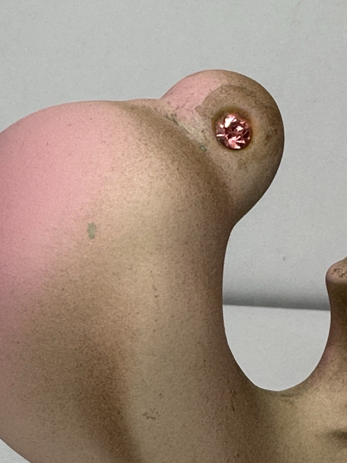 Vintage MCM Ceramic Pink & Brown Dove/Pigeon With Pink Rhinestone Eyes Figurine
