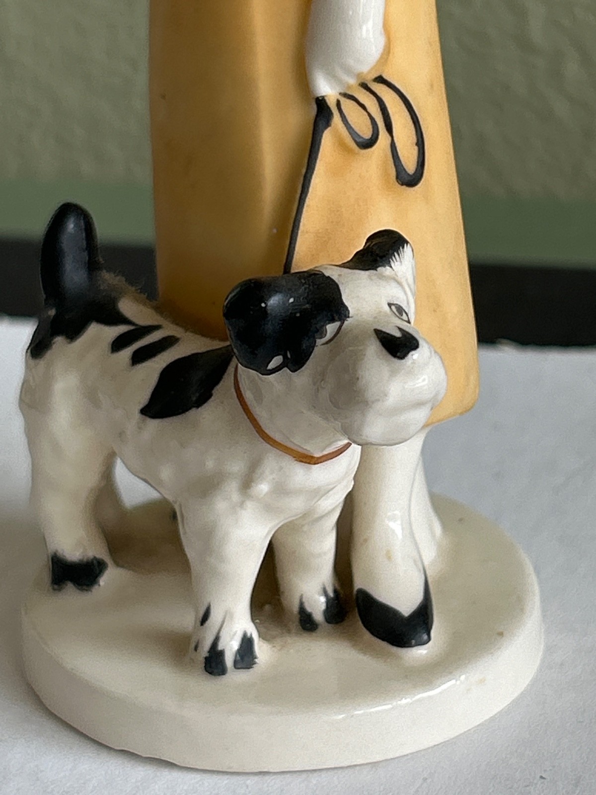 Art Deco Porcelain Lady With Dog Figurine Orange/Red Dress 1930s
