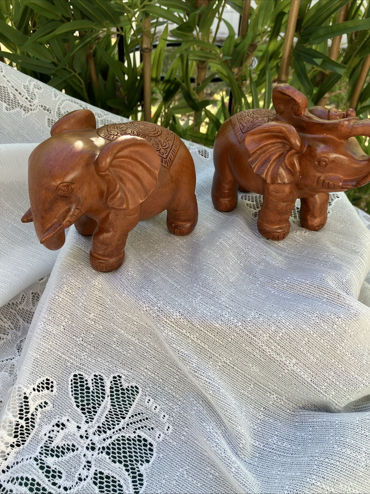 Elephant Sandal Wood Color Home Office Decor Resin Figurine Red Faux Wood Pair