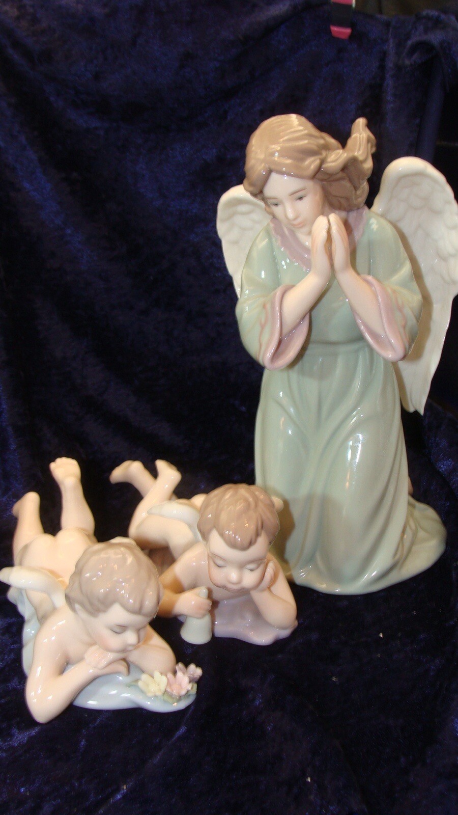 BEAUTIFUL ANGEL 8.50”x 4.75” & TWO CHERUBS 4.75”x2.75”~ HANDPAINTED~ VGC ~