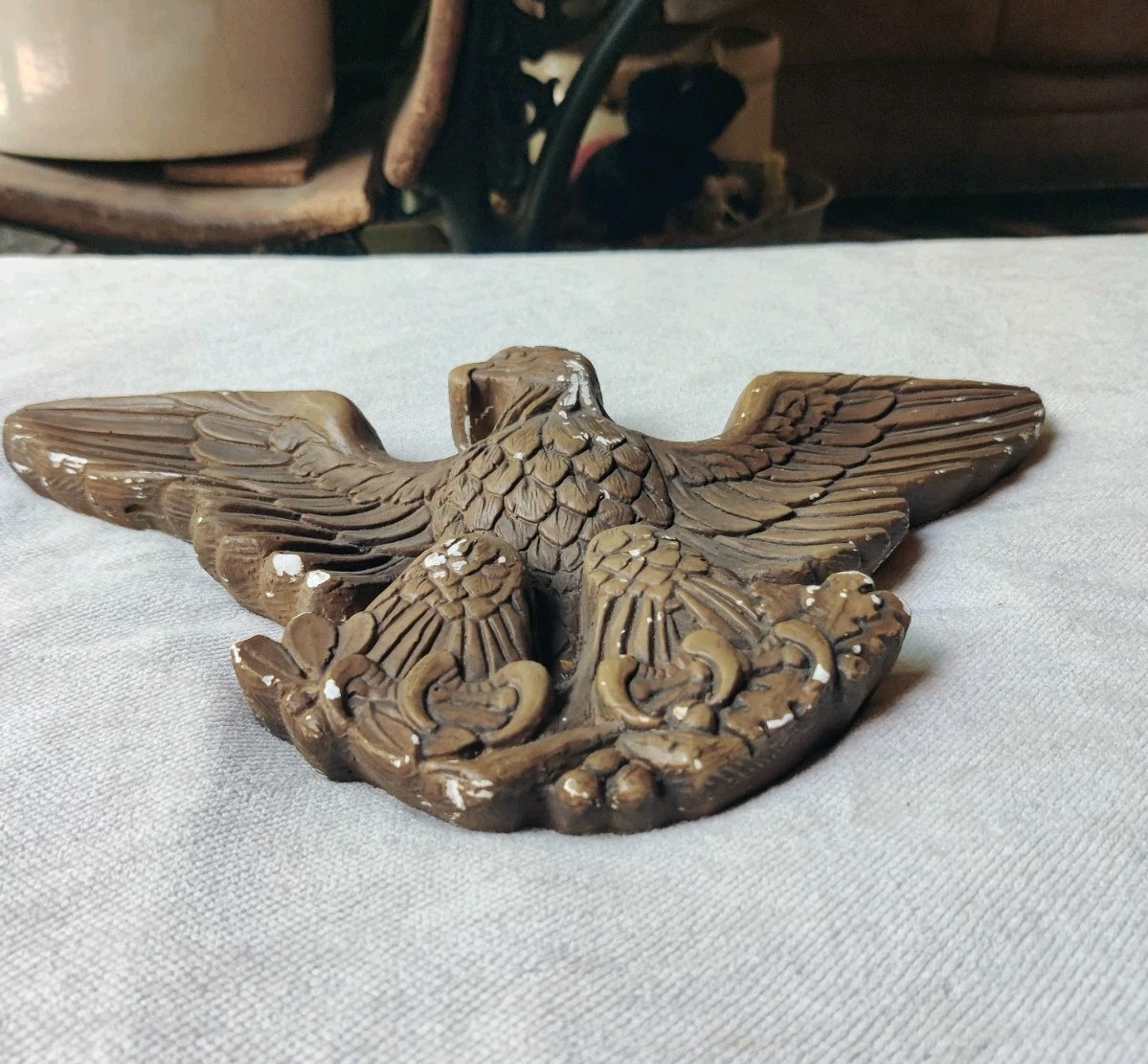VTG Chalkware Eagle 12.5″ Patriotic USA Military Wall Hanging E Pluribus Unum