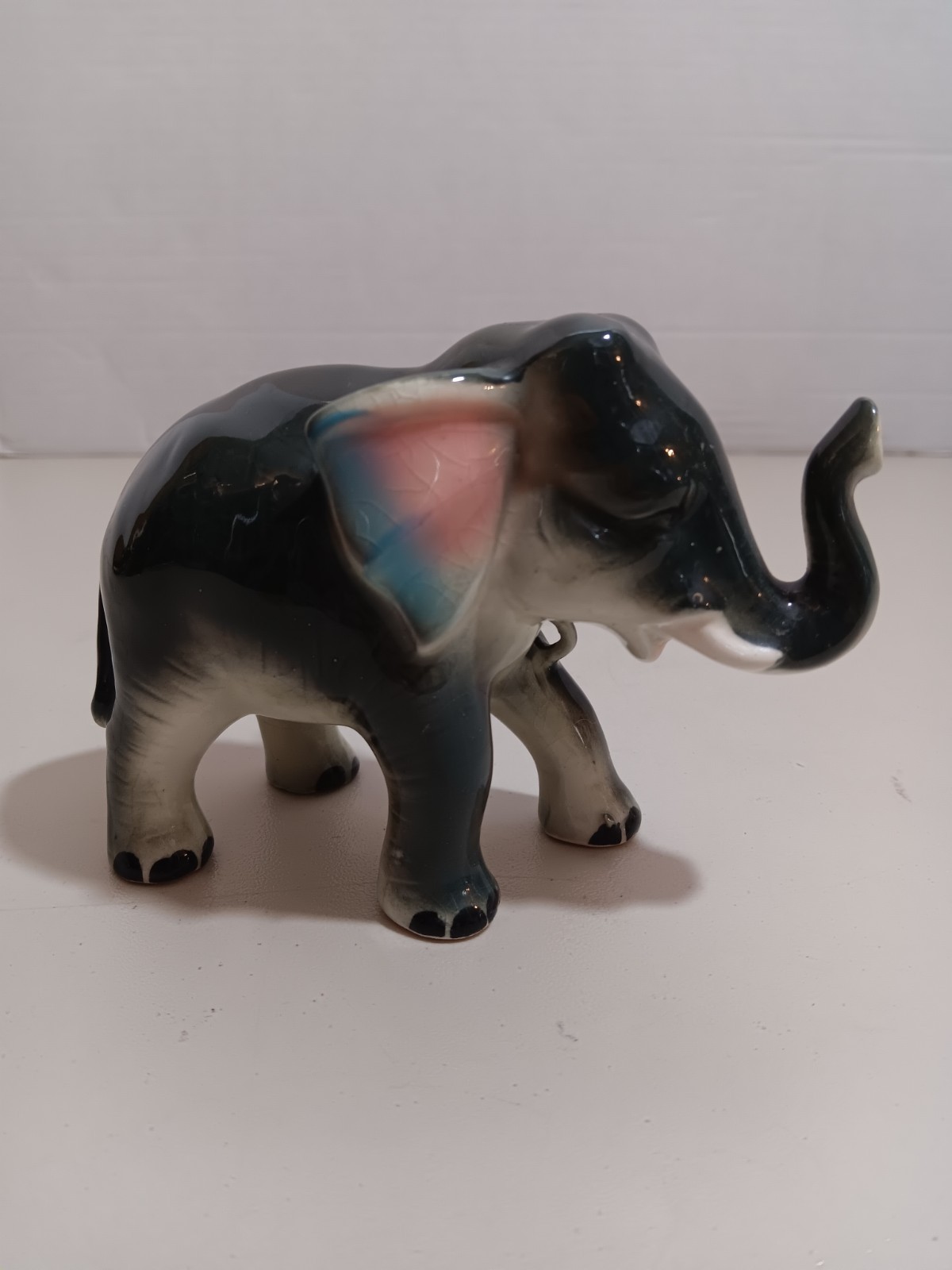 Vintage Elvin Porcelain (Japan) Elephant Standing Trunk Up Figurine 4” x 5″in