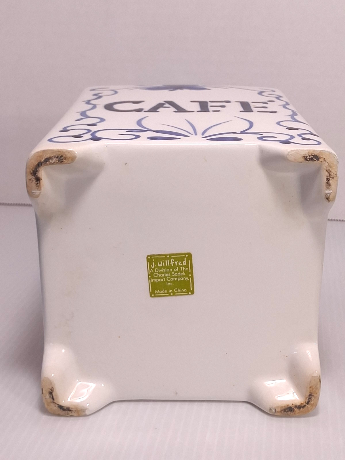 Vintage Jay Willfred Coffee “Cafe” Ceramic Canister Blue & White 8.25″ Tall