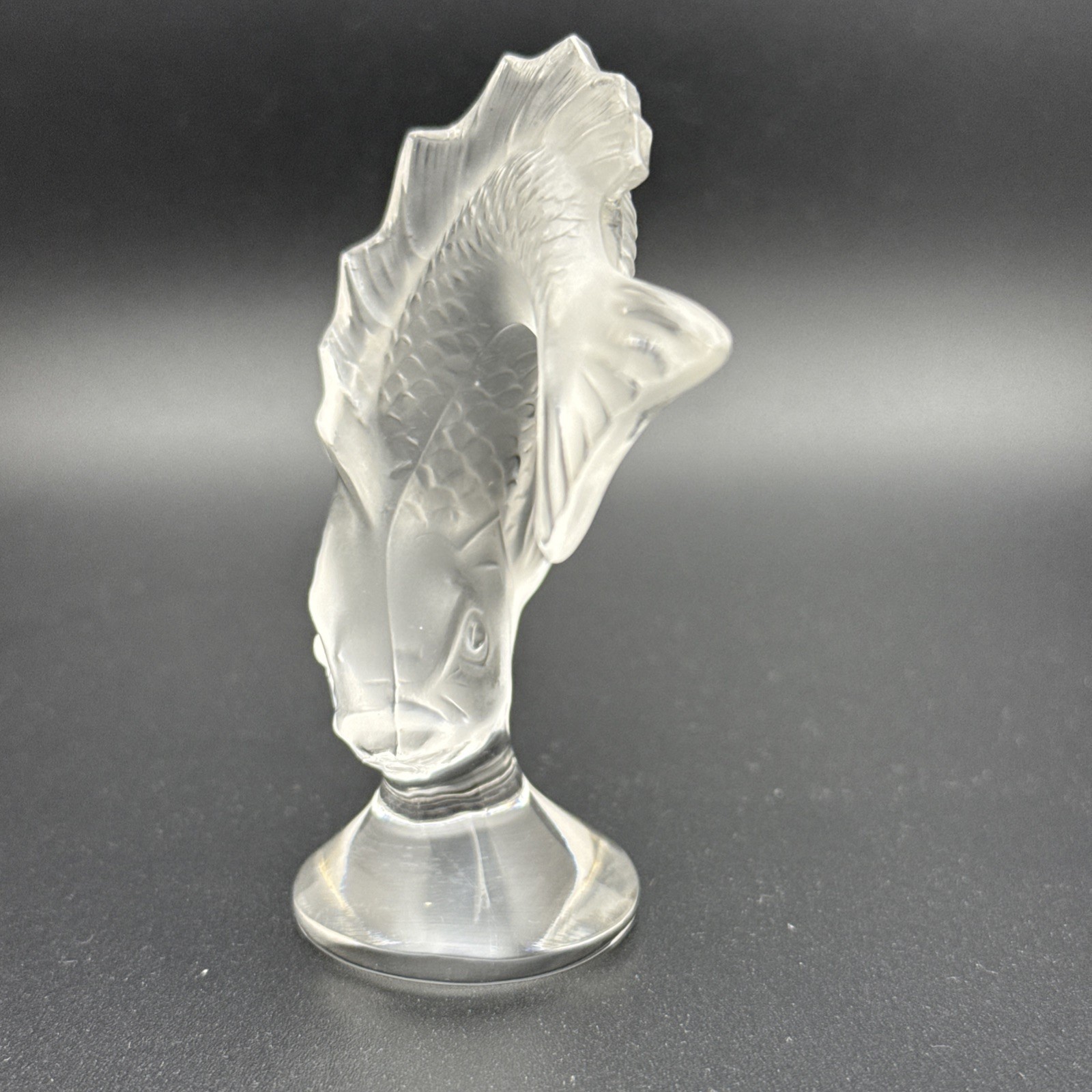 Lalique Crystal Frosted Glass Leaping Koi, Fish Goujon Paperweight Figurine