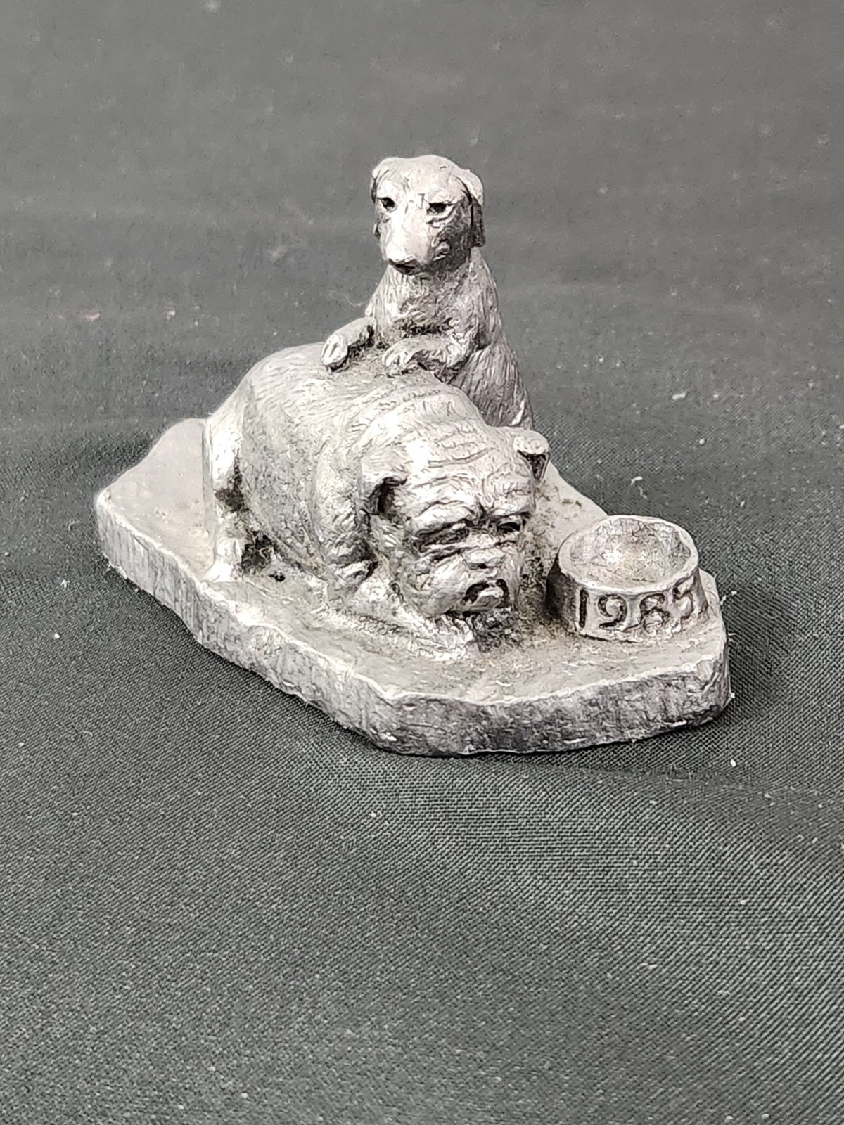 Vintage 1985 Bulldog & Dachshund Michael Ricker Pewter Figurine 2”- Signed