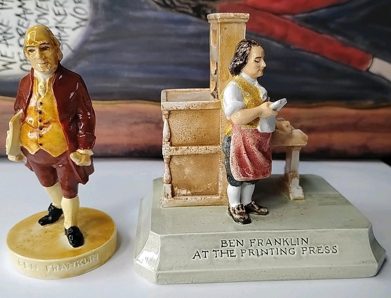 Vtg Sebastian Miniature SML-326A Ben Franklin Printing Press & Standing Figure