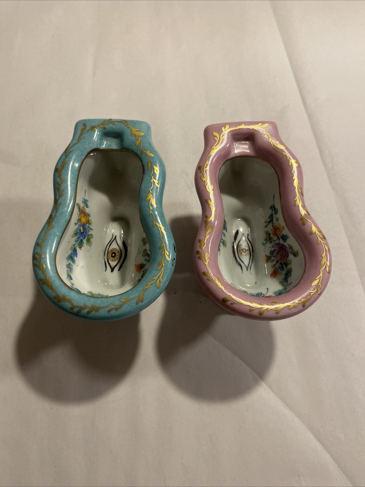 Vintage French Sevres Porcelain Miniature Hand Painted Bidet Lot Of 2