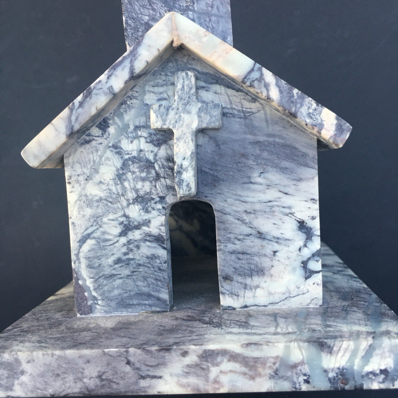 Hand-Carved marble Stone Church Figurine 5” Gray Marble