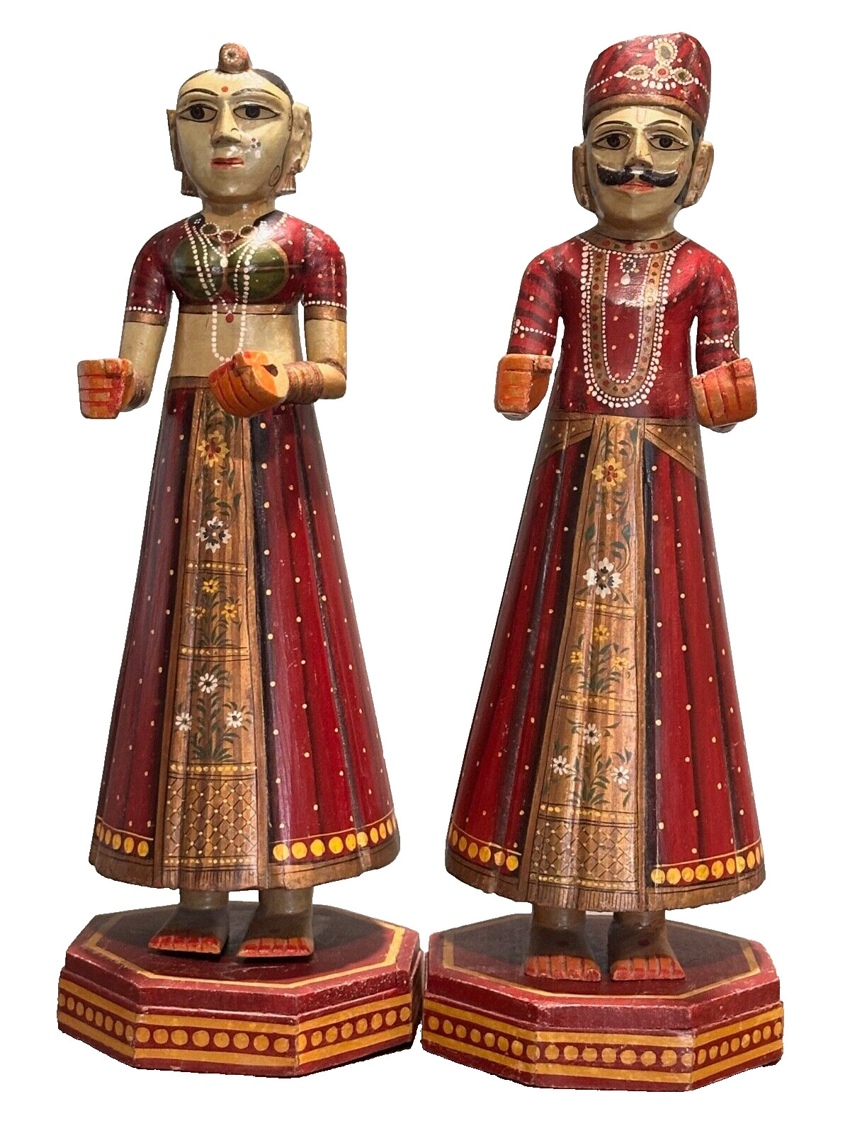 20″ Pair Vintage Gangaur Dolls Rajasthan Festival Wooden Wood Decor India