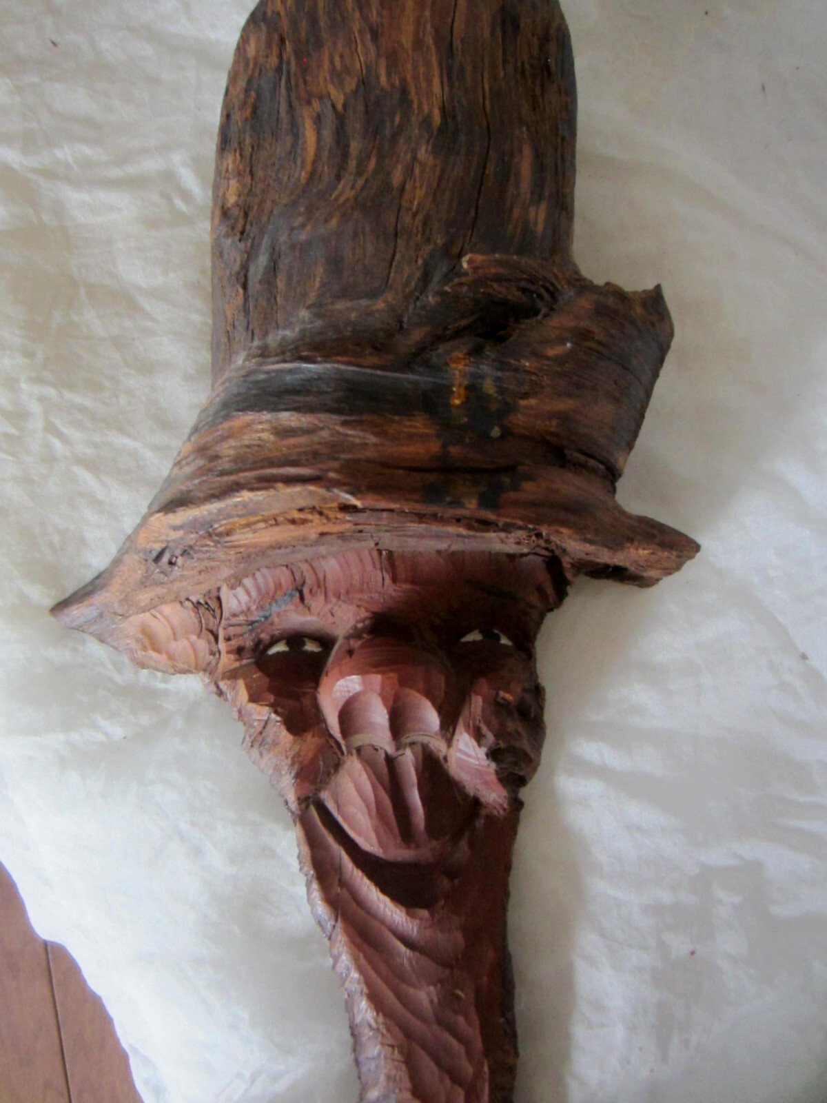 Hand Carved Wood Spirit Face Folk Art Vintage Wall Hanging Sculpture Signed 1981