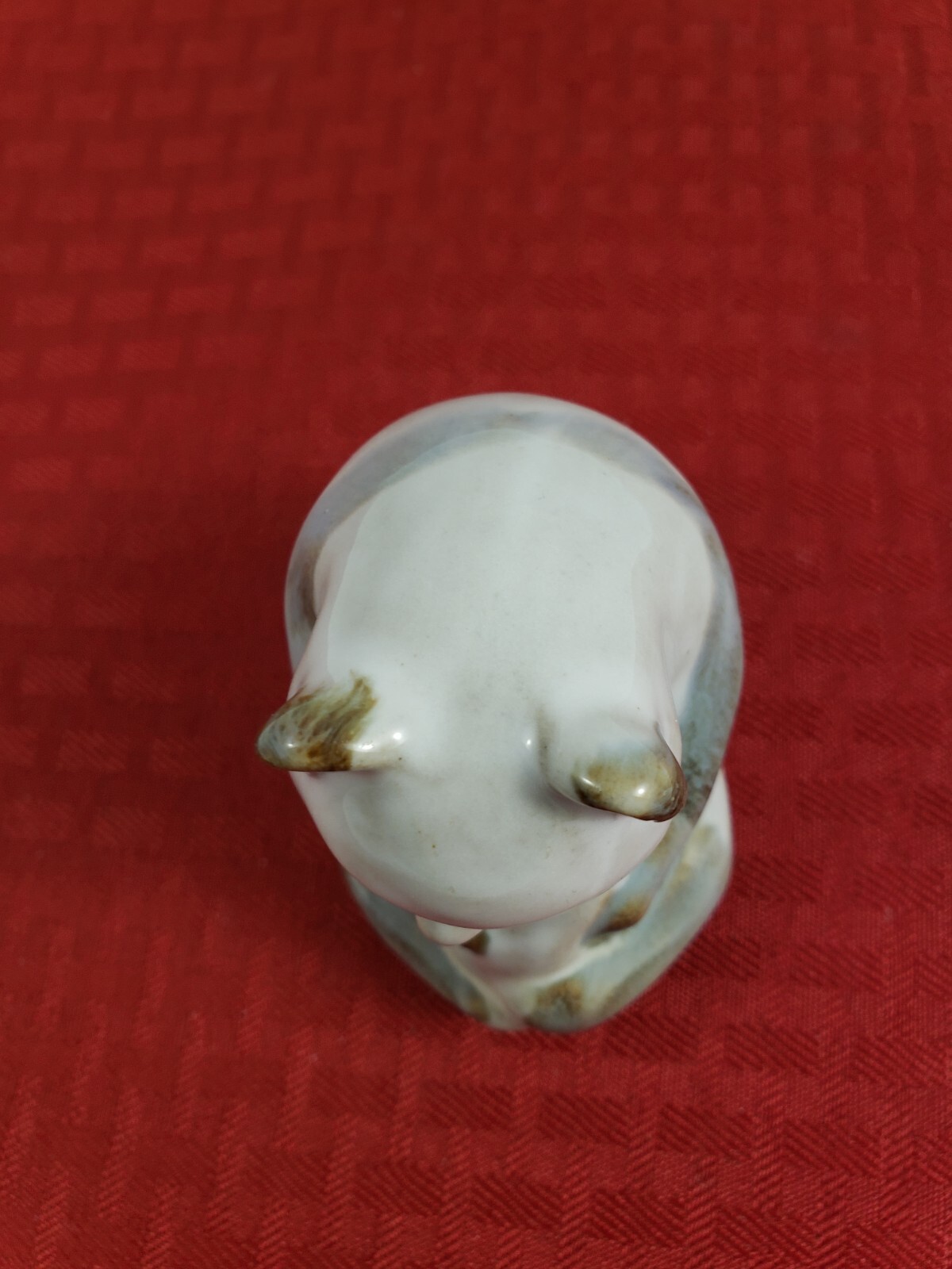 Vintage Ceramic Bear Figurine Holding A Fish Red Stamped 2 on Bottom