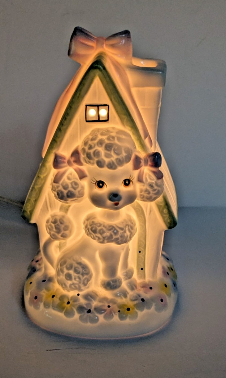 Vintage Lefton Small Porcelain Anthropomorphic Poodle Night Light