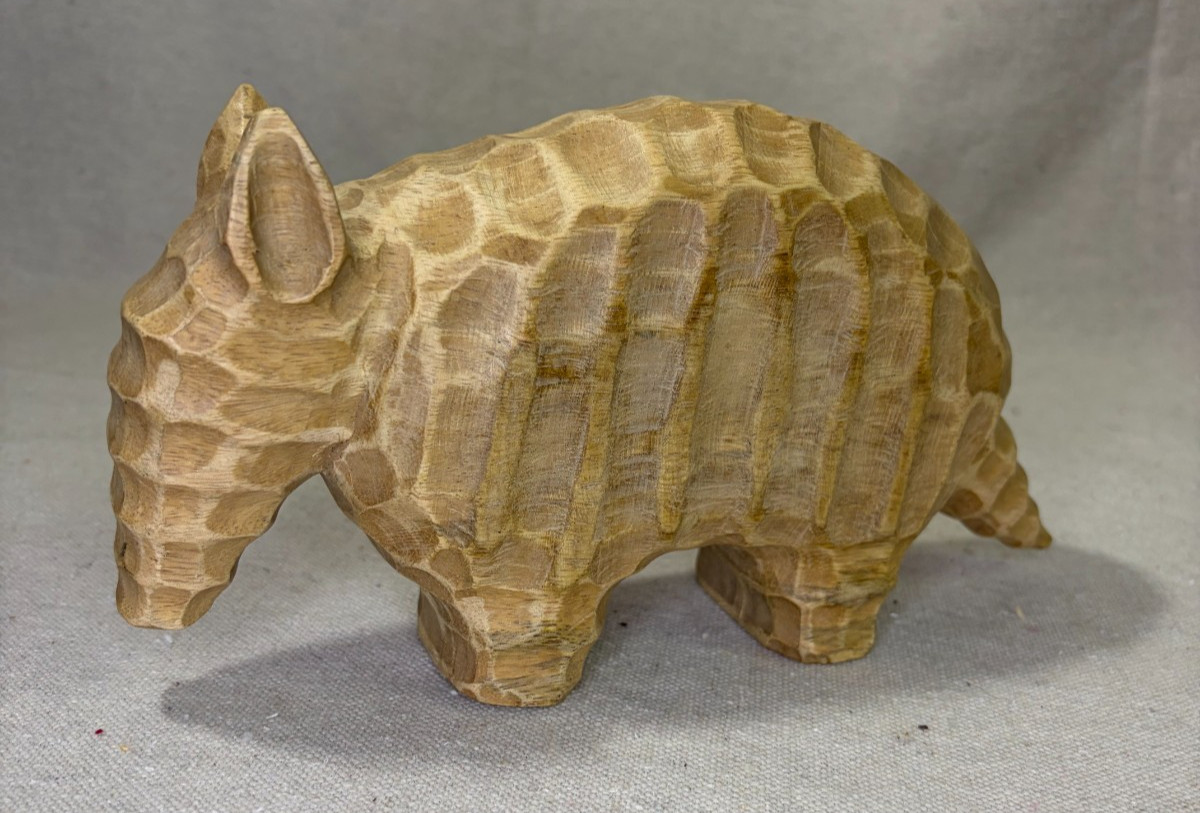 Hand Carved Wood Armadillo Folk Art Sculpture Figurine Chip Carved Rustic Texas
