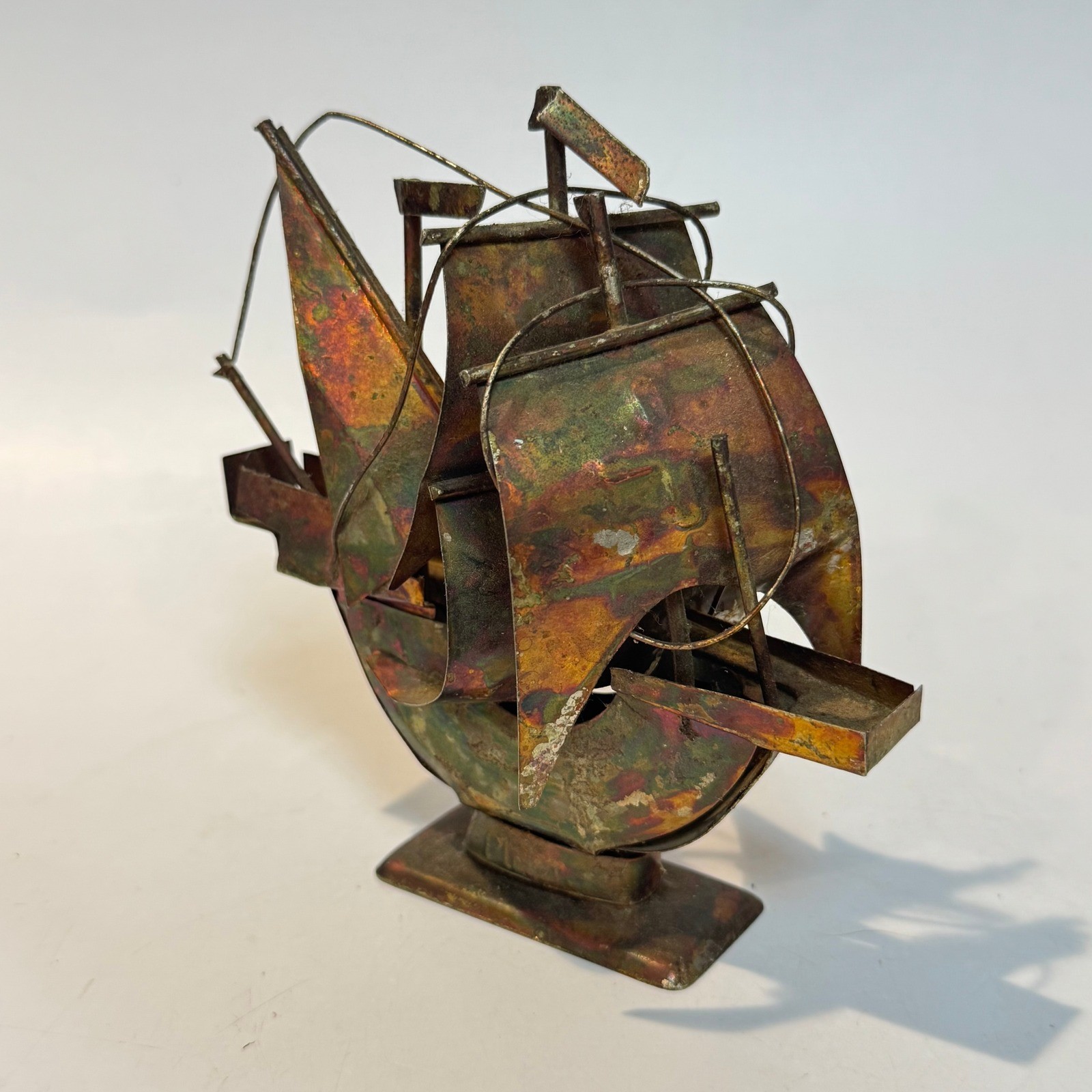 Vintage Pinta Sailing Ship Brutalist Abstract Metal Sculpture Hong Kong 70’s MCM