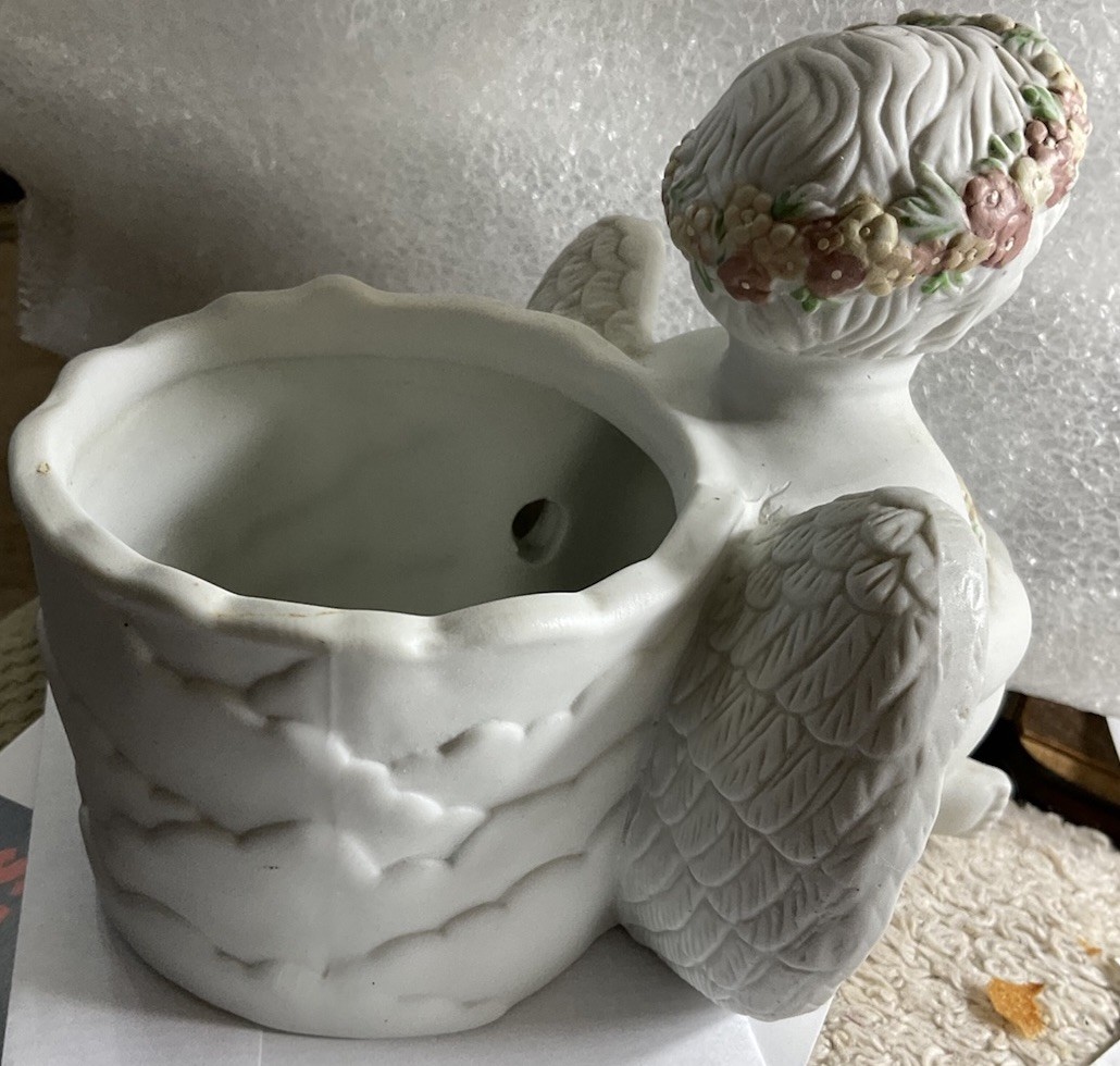 Cherub Angel 3 In. Bisque Porcelain Planter/ Candle Holder Shabby Chic NWOT