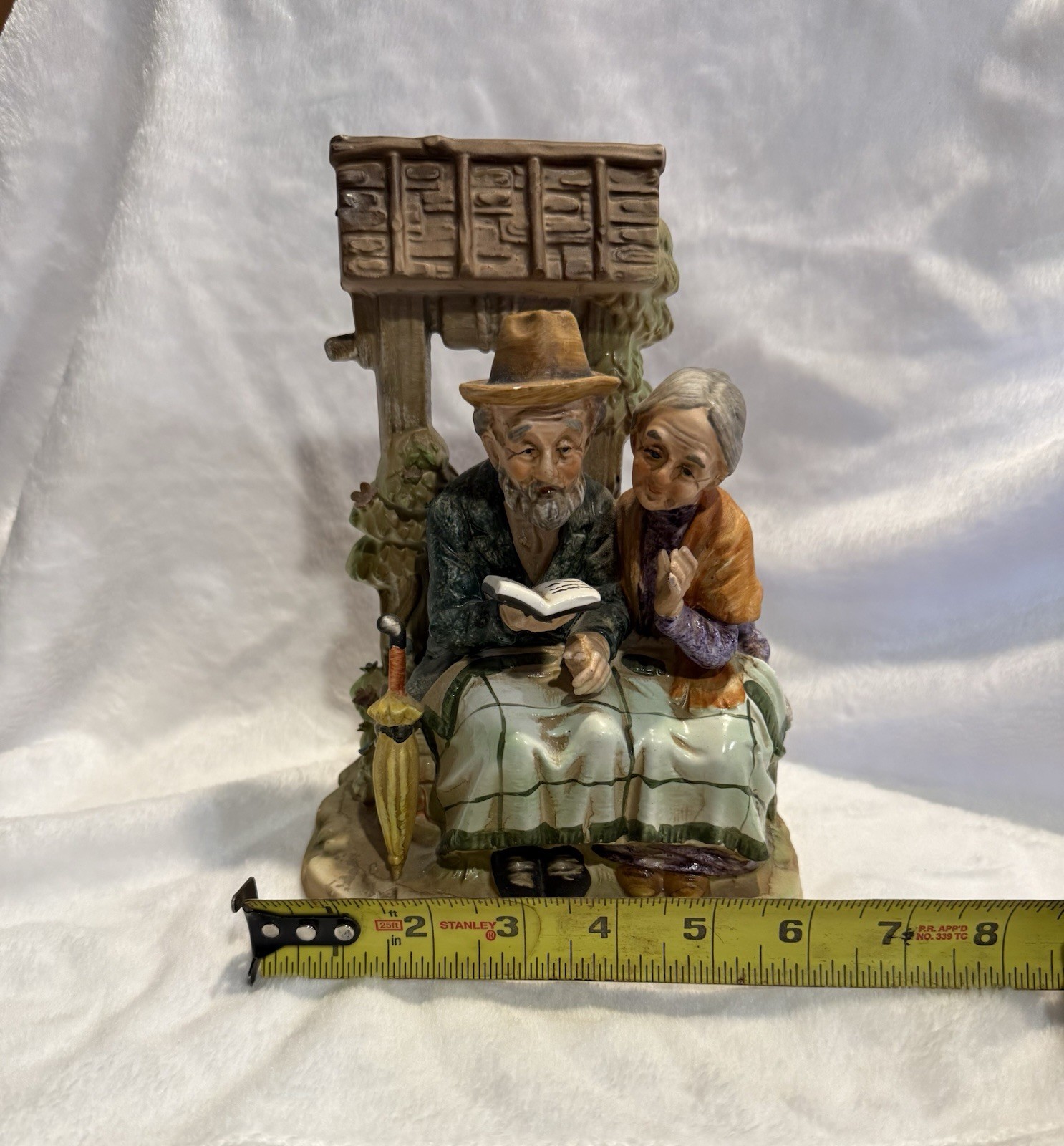 Vintage Norleans Japan Porcelain Old Couple Reading By Wishing Well Figurine