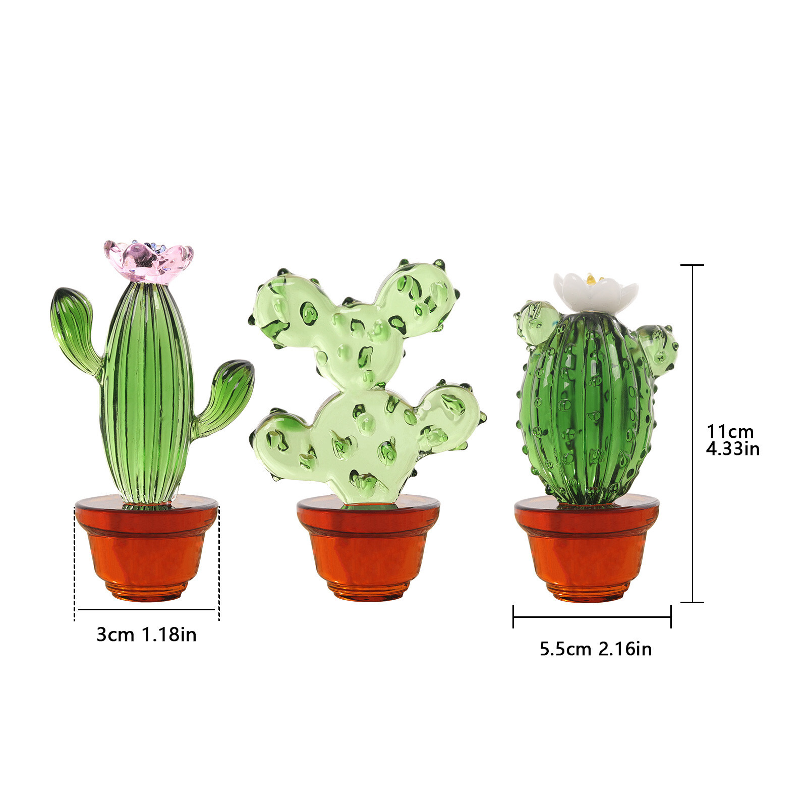 Crystal Cactus Figurine Collectible Glass Cactus Ornament Table Decor Gift