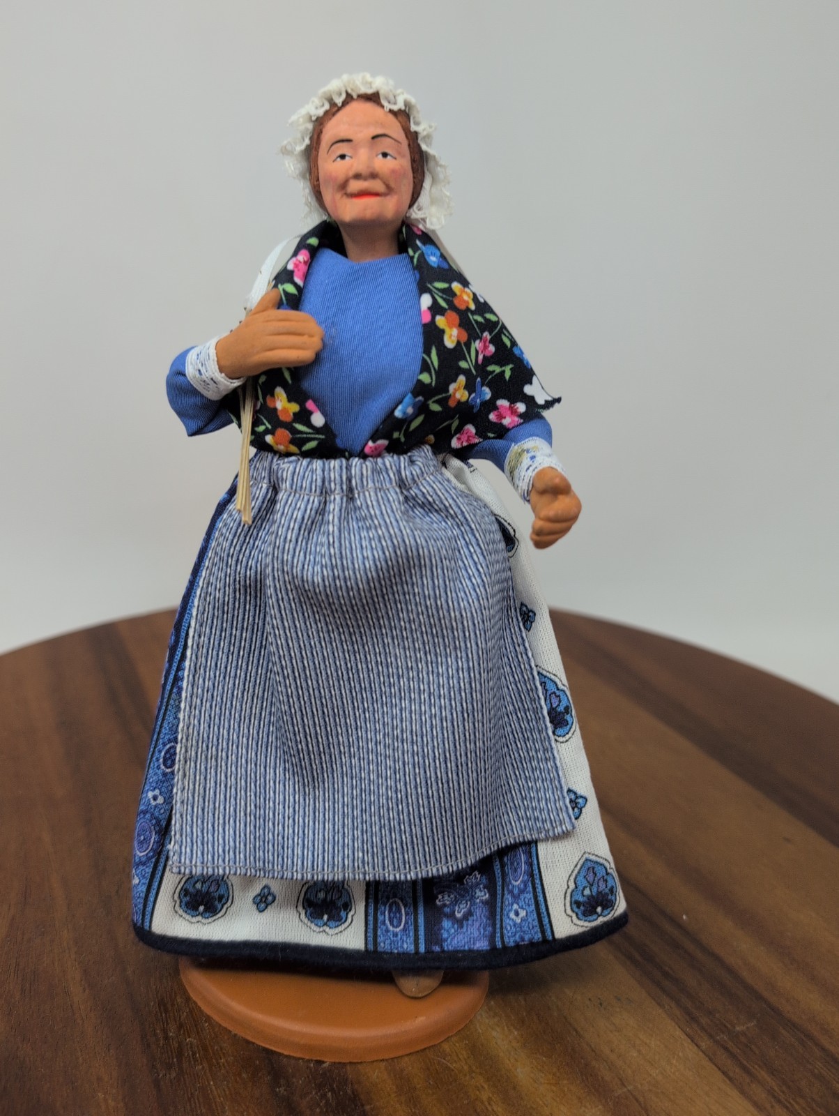 Vintage French Santon de Provence by Claude Carbonel 9″ Clay Woman w/ Lavender