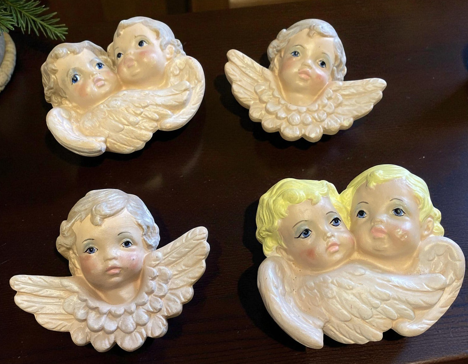 VTG SCIOTO CHERUB ANGELS 1989 SET OF 4 Resin Wall Plaques Christmas Ornaments