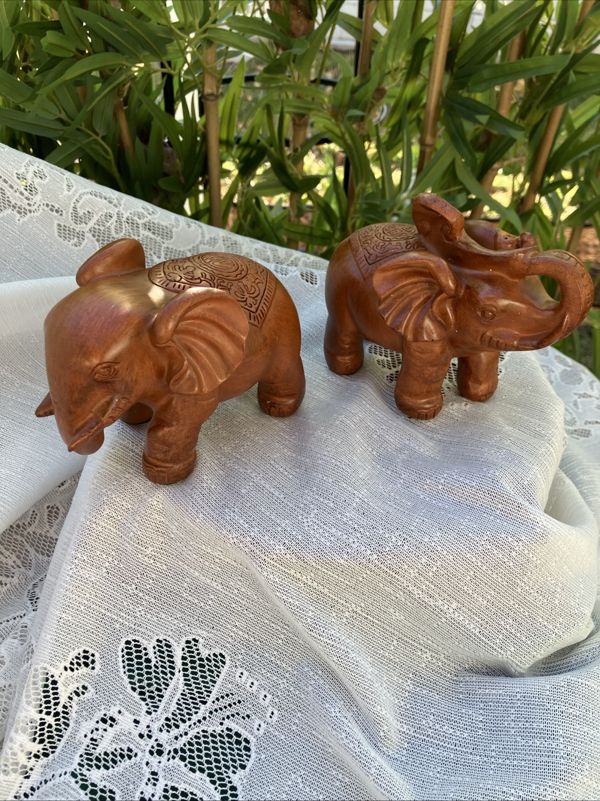 Elephant Sandal Wood Color Home Office Decor Resin Figurine Red Faux Wood Pair