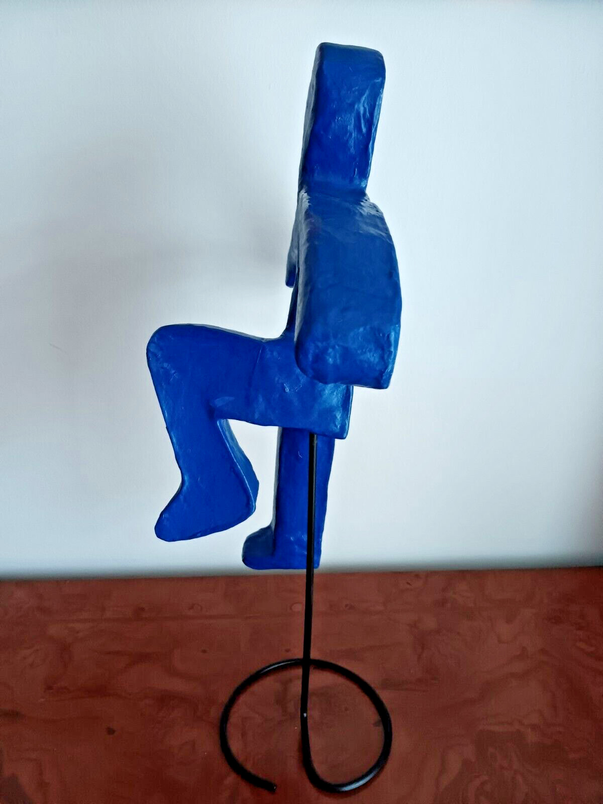 Modern Abstract Sculpture Paper Mache Figurine with Stand Royal Blue 49cm 33cm