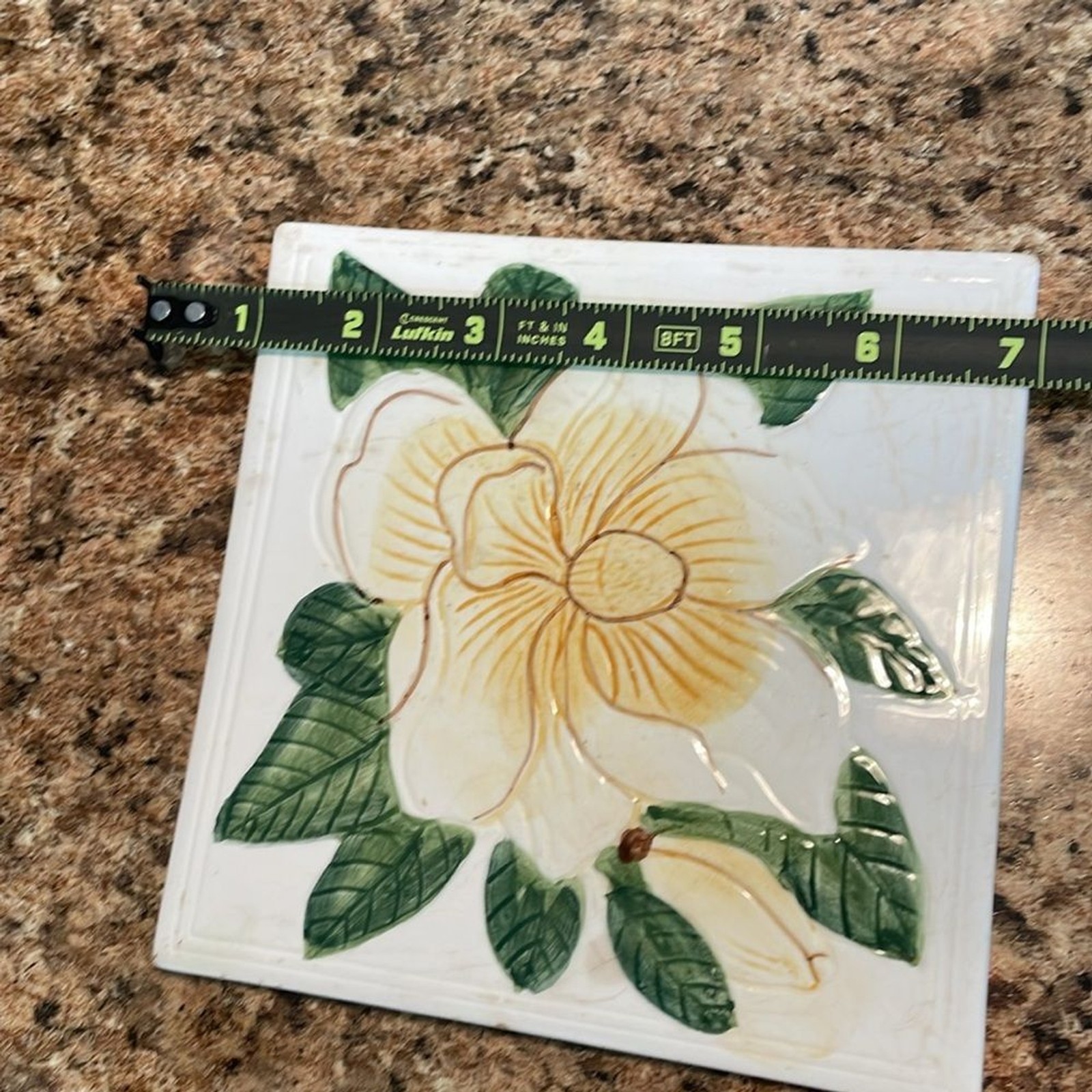 Decorative Ceramic Tile Magnolia Flower Embossed Leaves‎ Cork Back Coaster Art