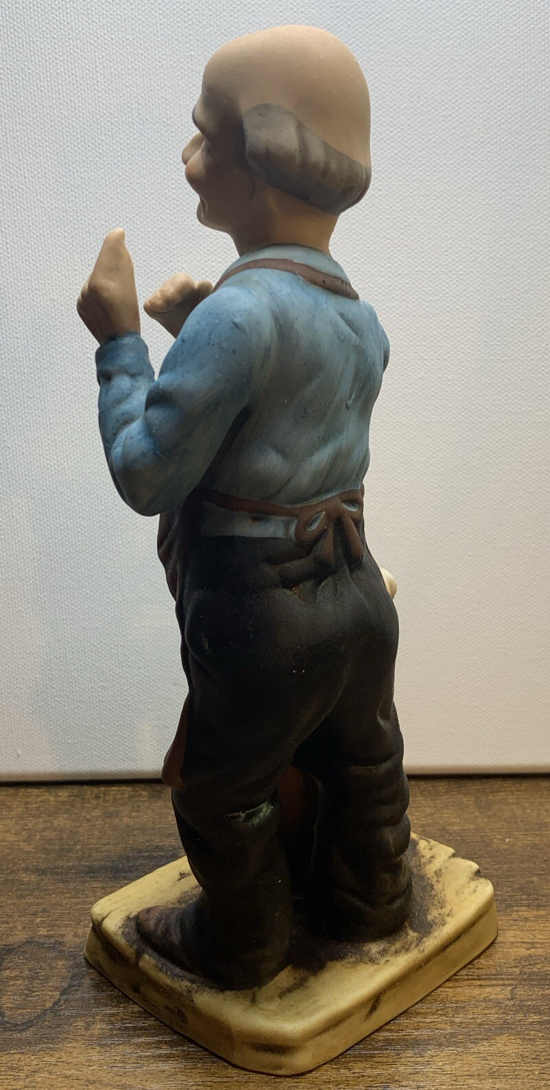 OLD MAN FIGURINE WITH SEWING MACHINE VINTAGE Marked Fine Porcelain