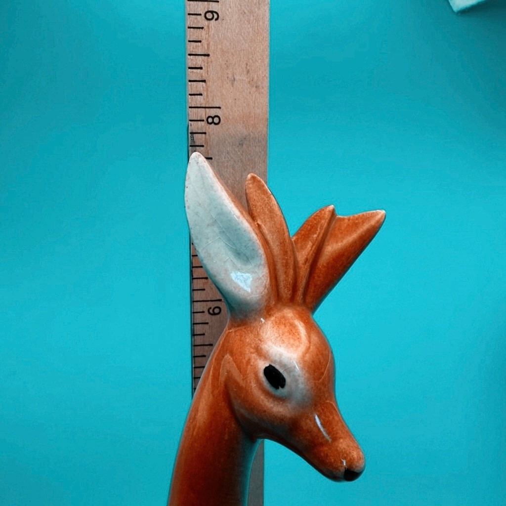 Mid-Century Ceramic Deer Figurine 7.75” • Long Neck • Made in Ark • The Ozarks