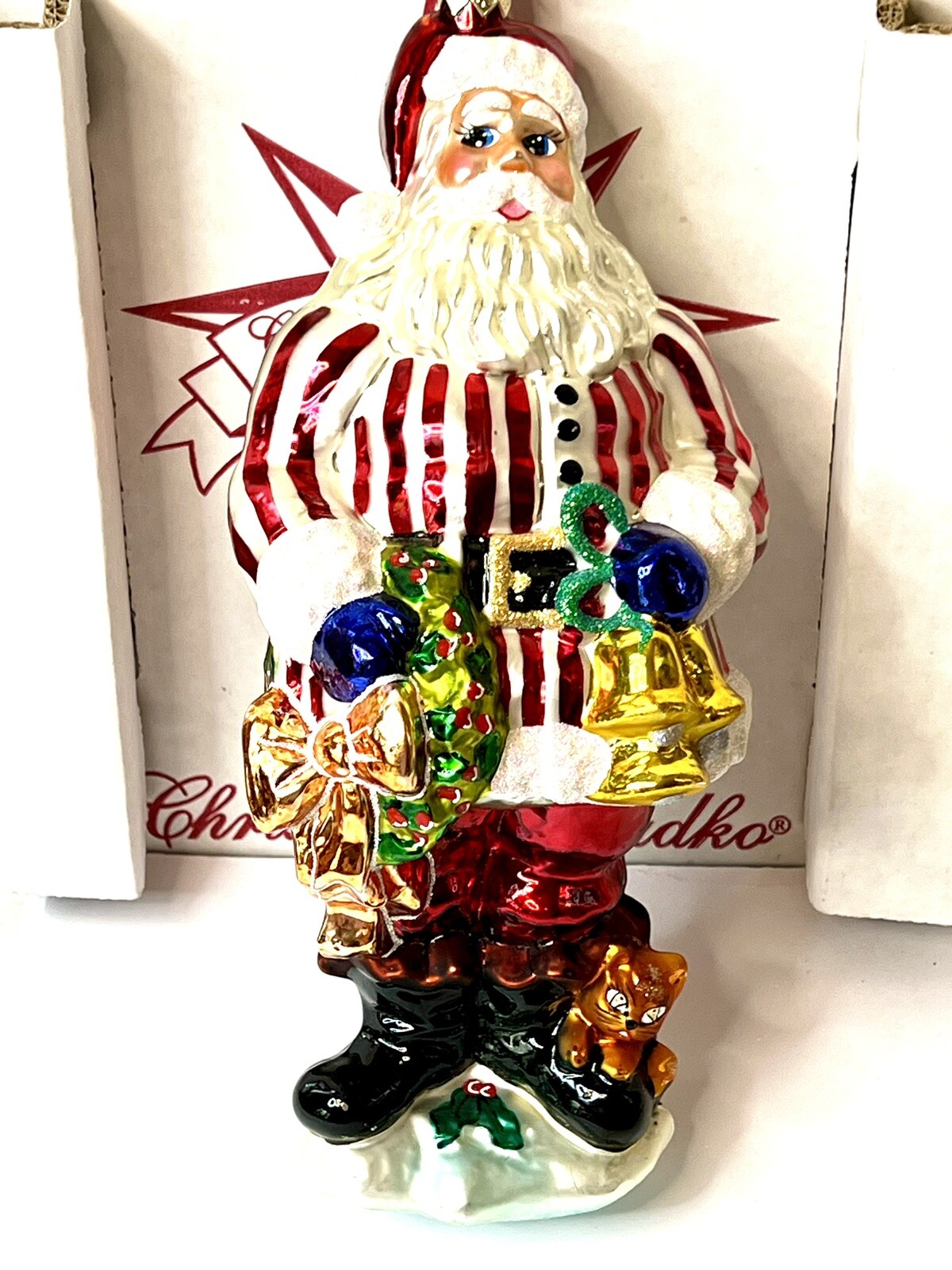 Radko RING IN THE HOLIDAYS Ornament 2000 9.5” Santa Cat