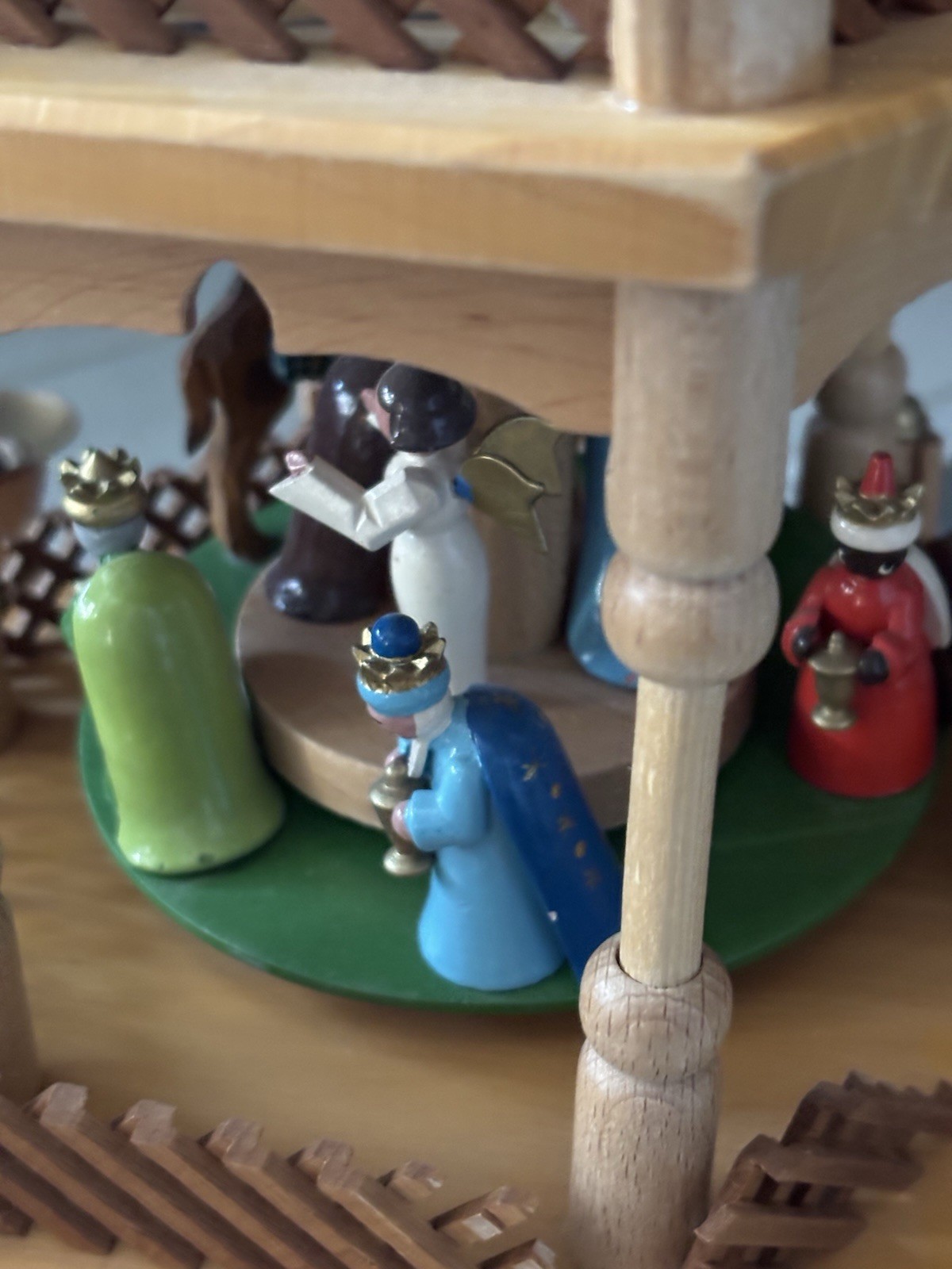 Traditional Wooden 3 Tier Pyramid Hand Carved Nativity Set From Germany