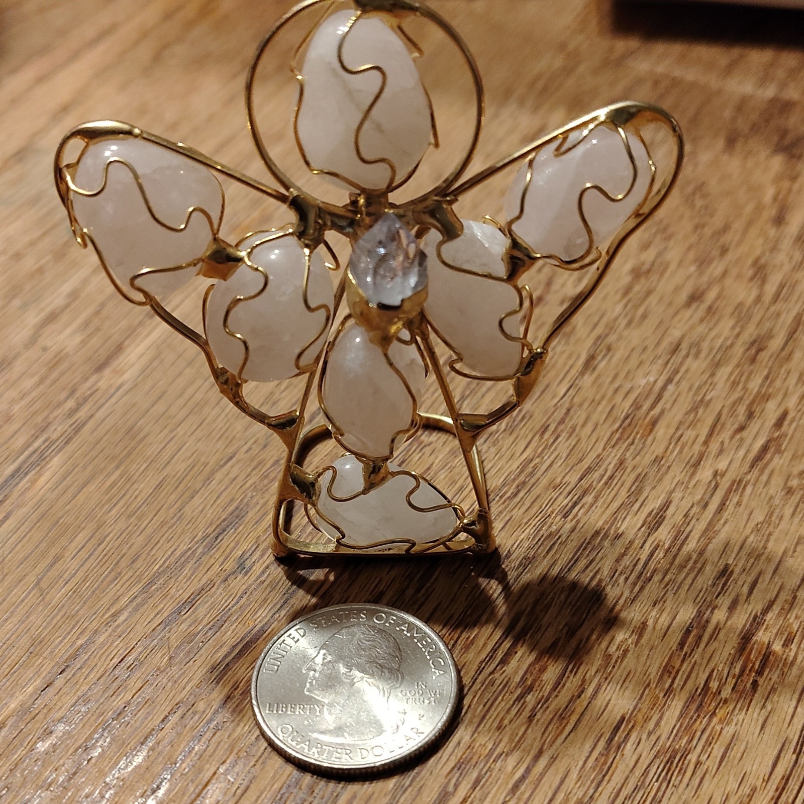 Stone Metal Angel Figurine Small White Gold Carvings Metallic Finish Decor