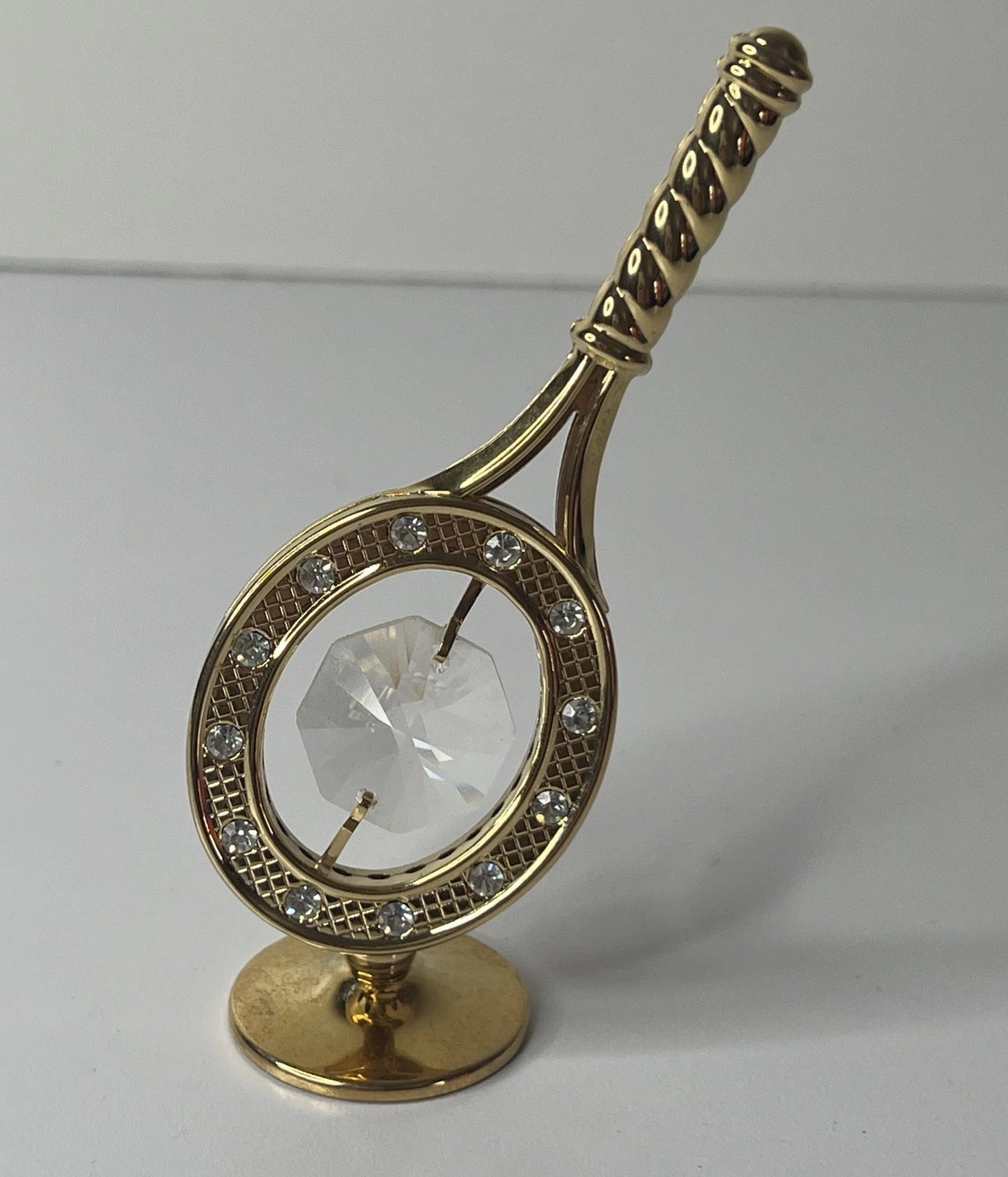 Tennis Racquet Figurine Austrian Crystal 24Kt Gold Plated & Rhinestones