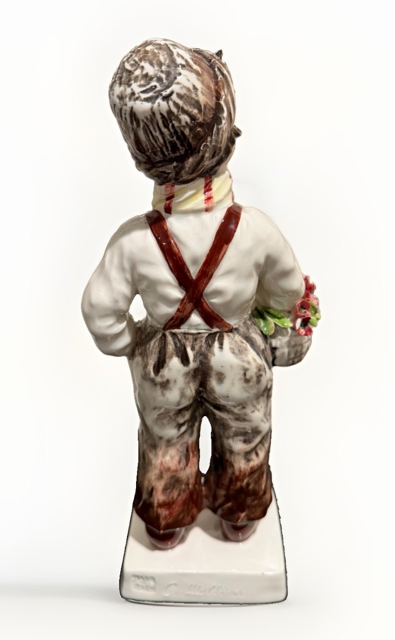 CARLO MOLLICA Italy Seated Boy With Basket Figurine Vintage Art