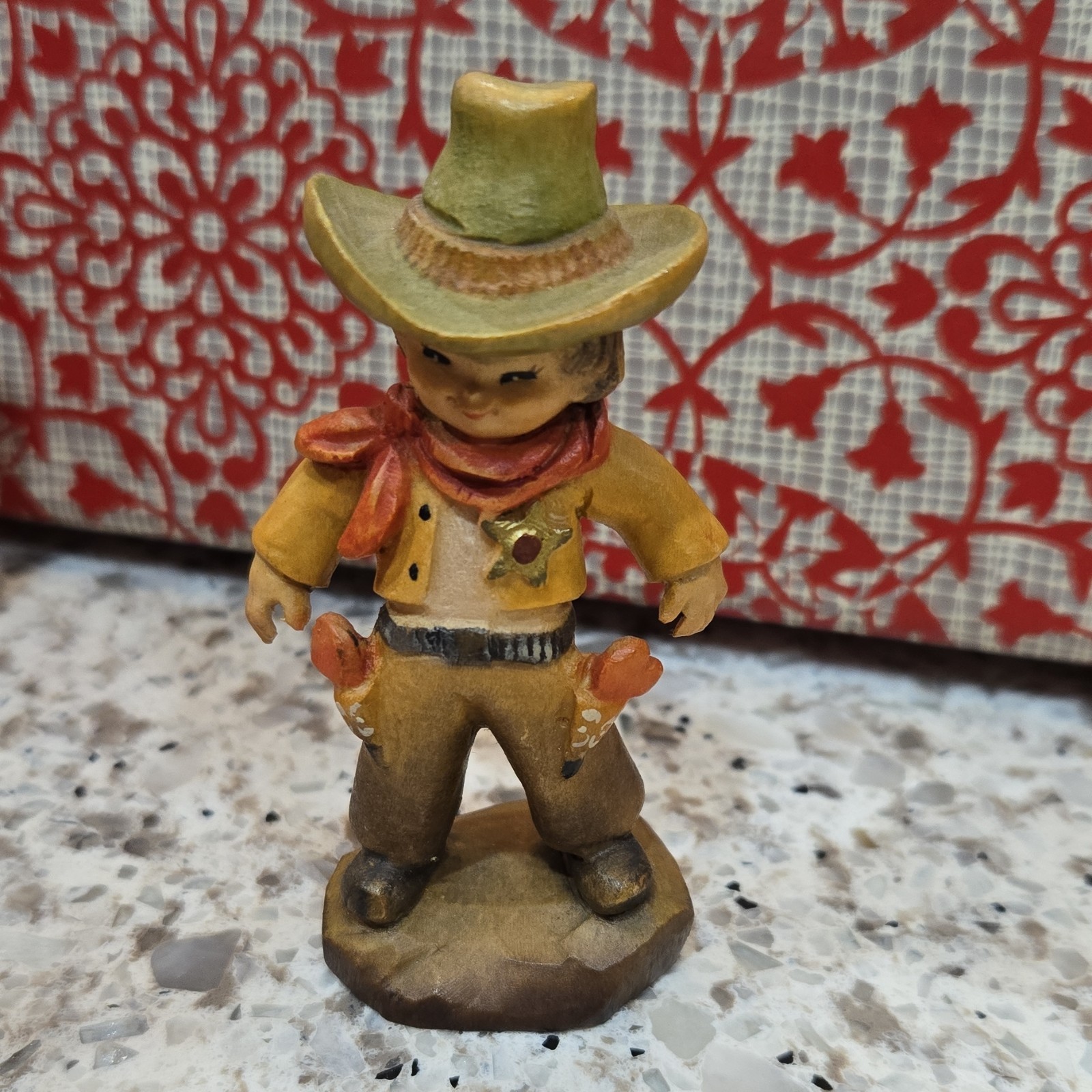 ANRI Hand Painted Wood carved Cowboy Figurine 3″