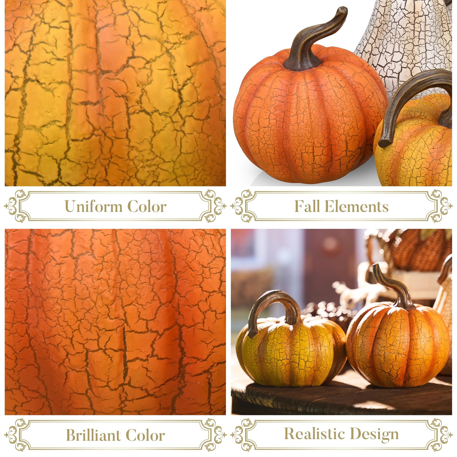 3 PCS Fall Decorations For Home Resin Cracked Pumpkin Decor Autumn 5 Inch
