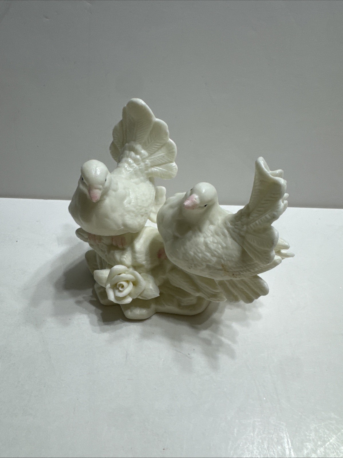 Vintage Porcelain White/Pink Dove and Flower Figurine
