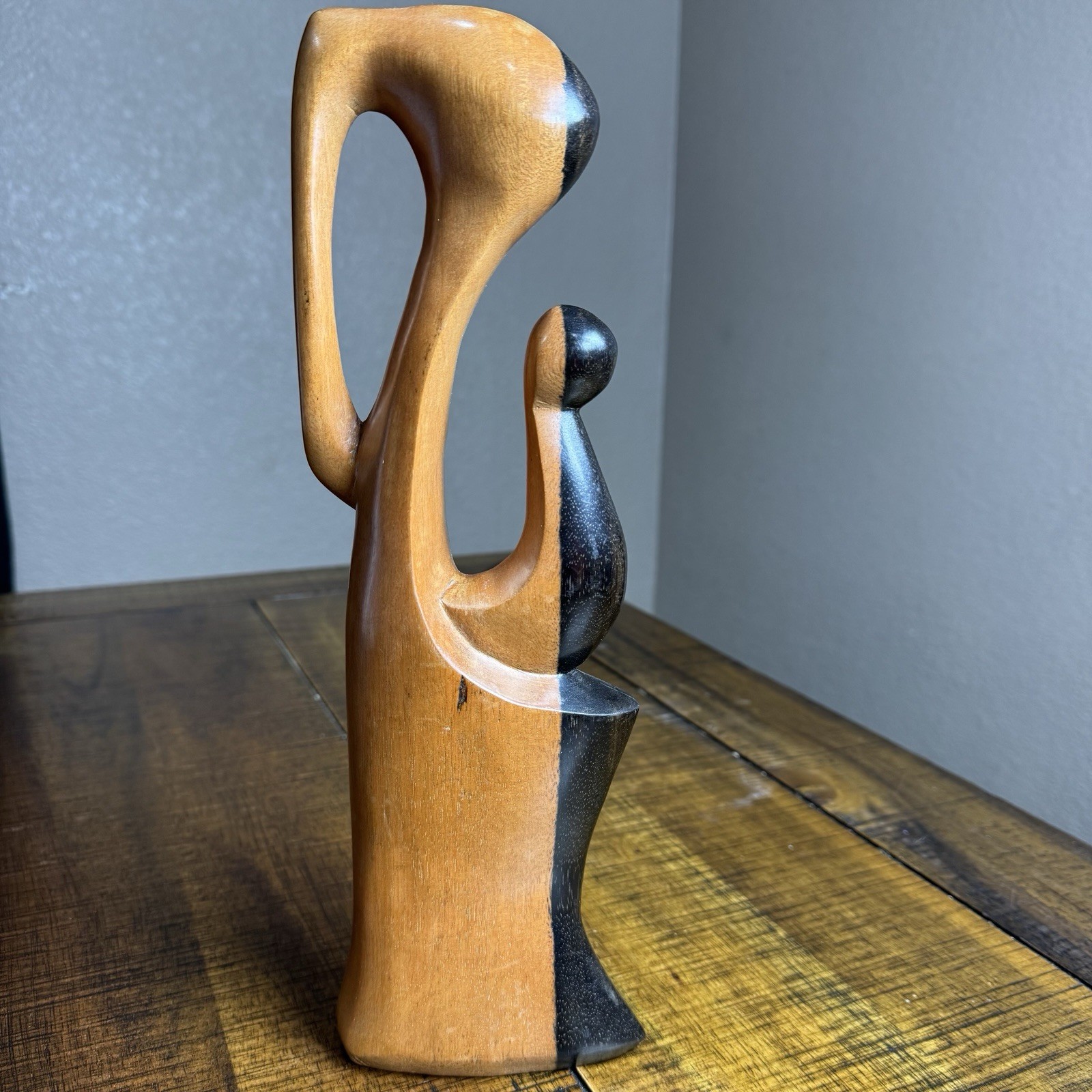 Hand Carved Wood Abstract Mother & Child Sculpture Figurine 13.5″ Tall Primitive
