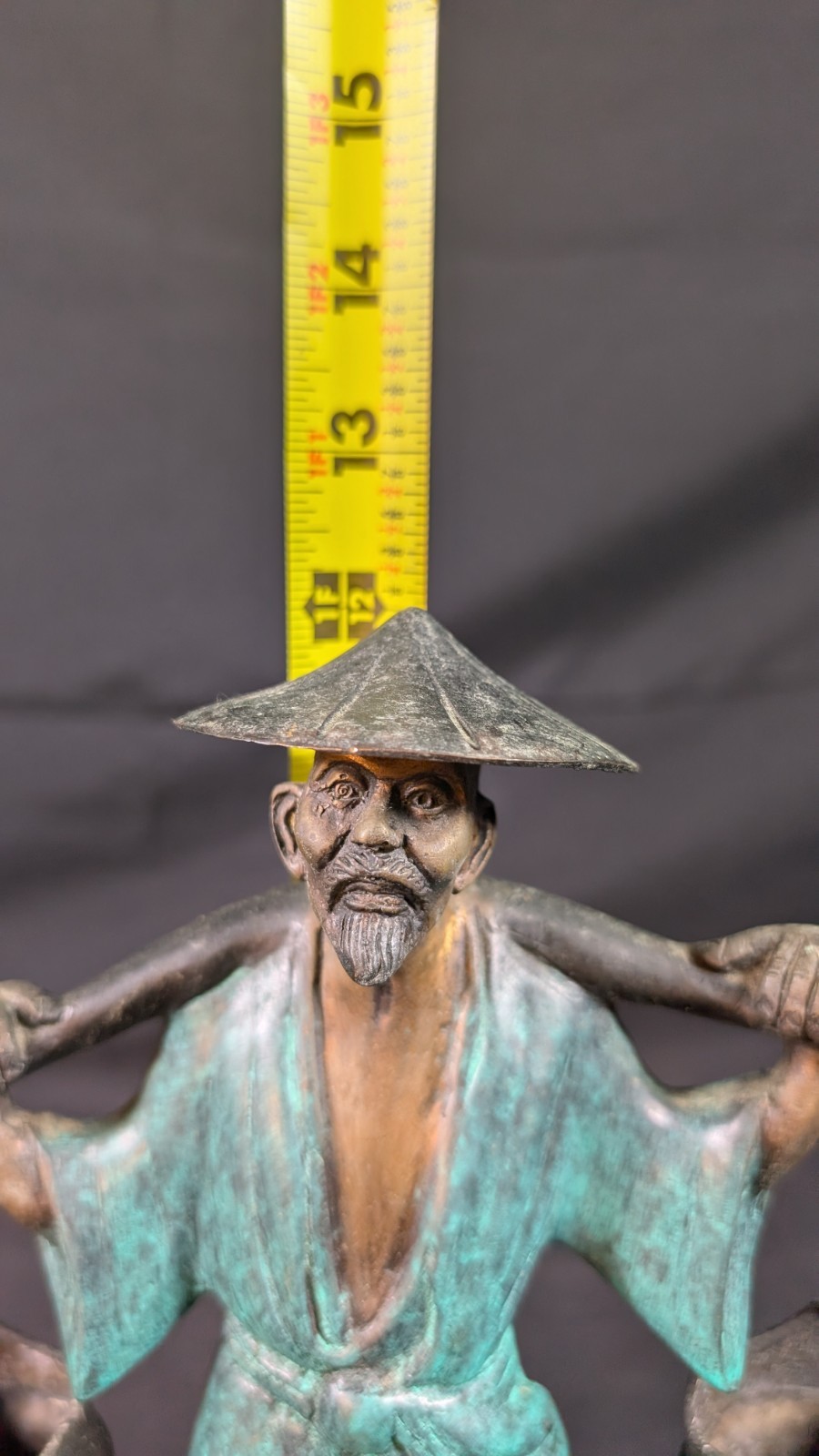 Vintage Mid-Century Chinese bronze water carrier sculptures a water bearer