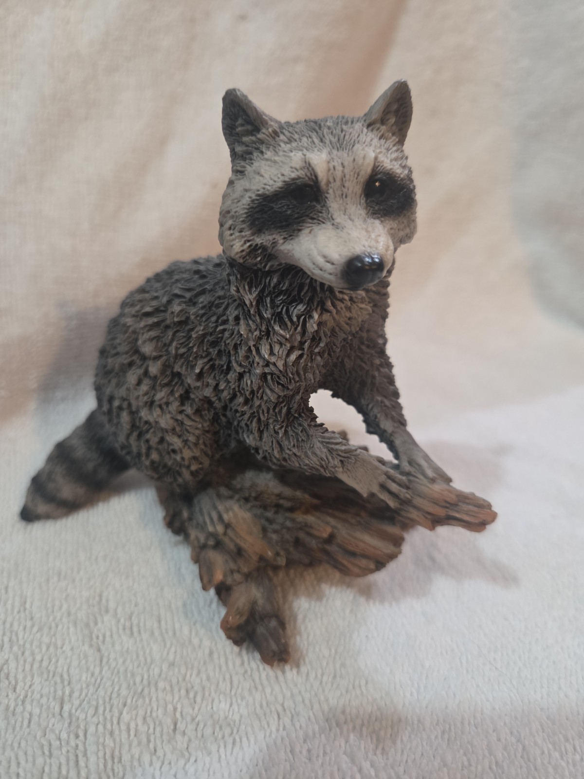 Castagna Italy Raccoon on Log Figurine Hand Painted Wildlife Sculpture