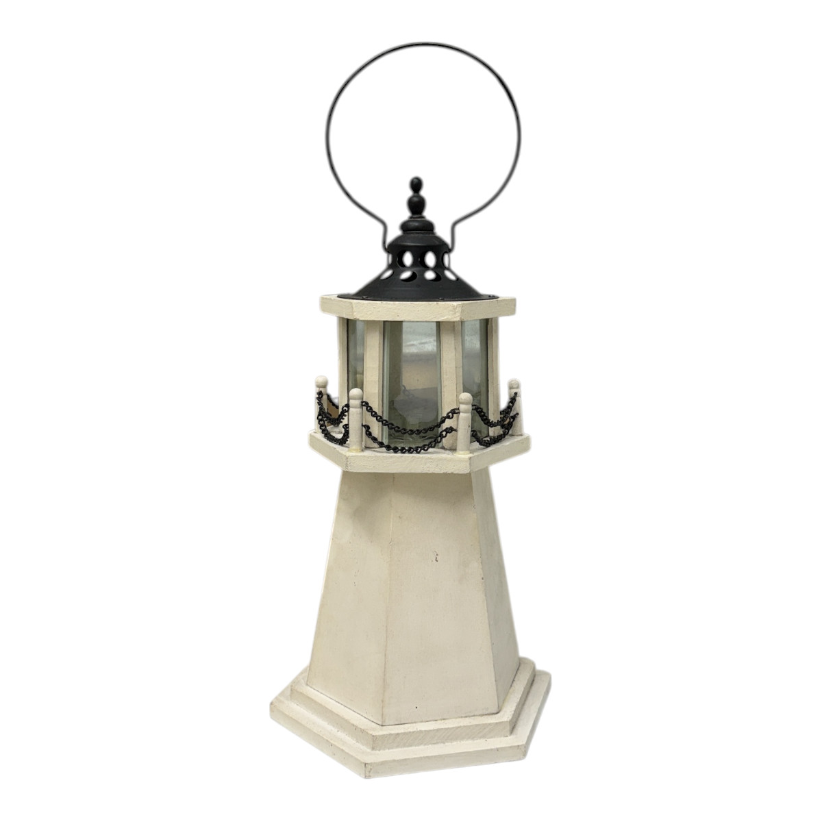 Beach Theme Lighthouse Decor 16.5” White Nautical Wood Home Decoration Handle